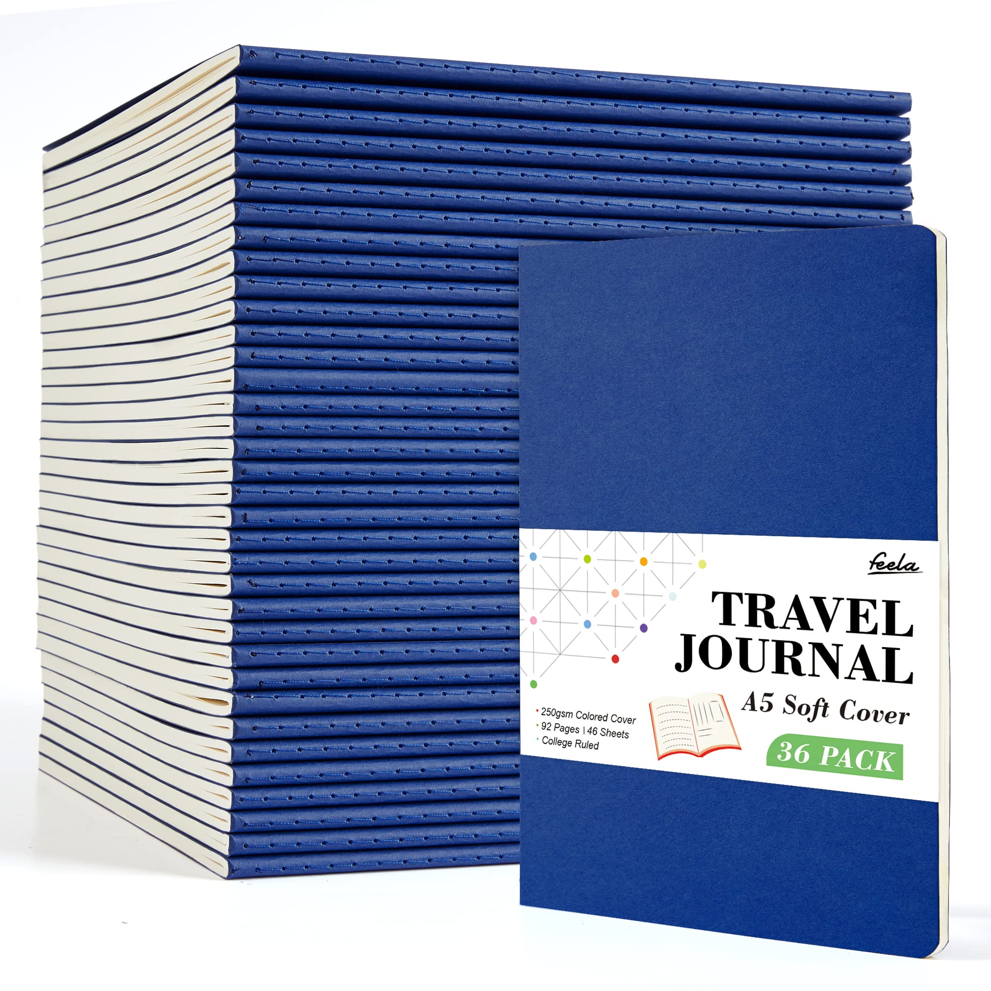 36 Pack Soft Cover Journal Bulk, Feela Lined Blank Travel Journal for Women Men Writing, Notebooks College Ruled for Work, Note Taking Notebook School Business Supplies, 8.2” x 5.5”, A5, Berry