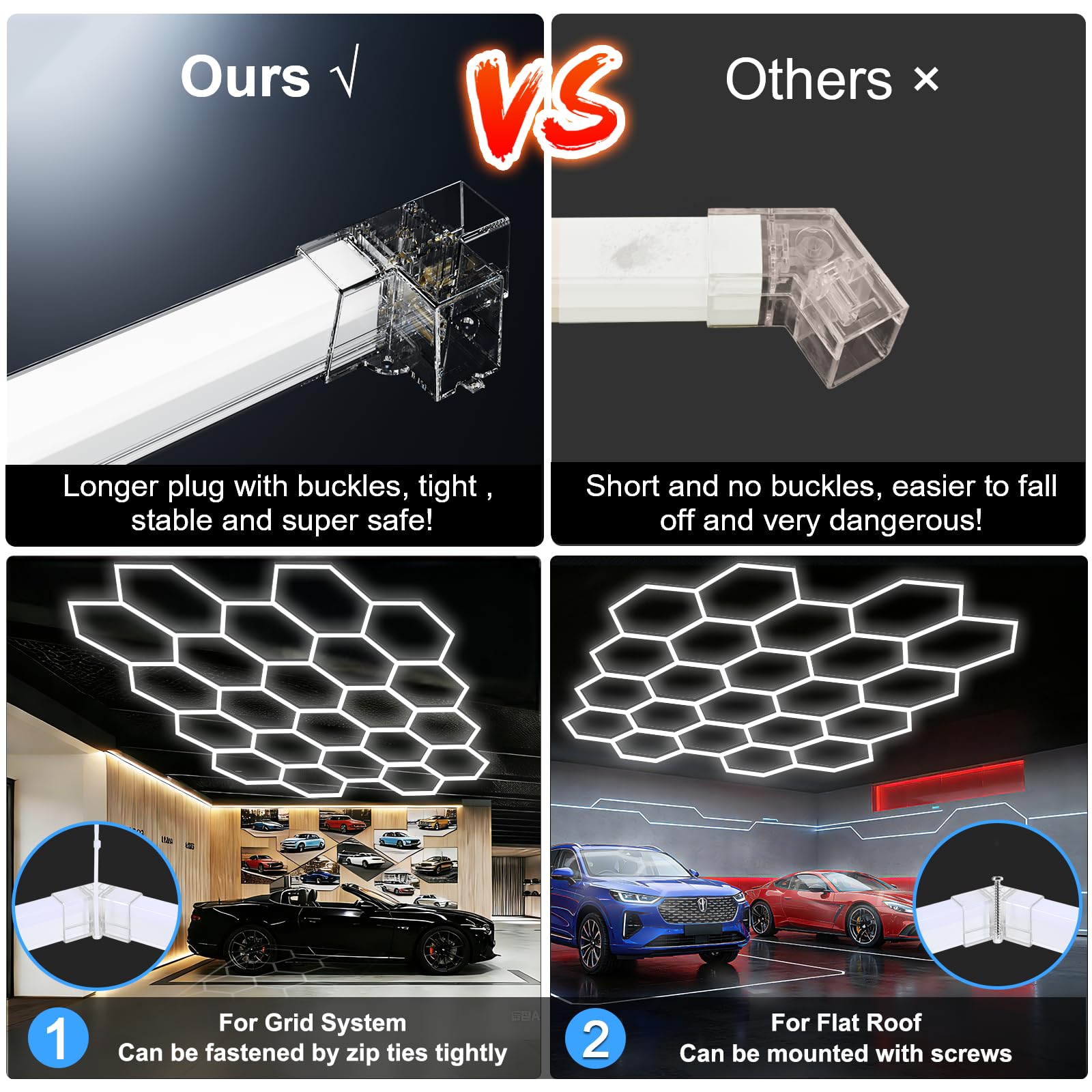 MODERN Hexagon LED Light,105W 12600LM 6500K, 3 Hexagonal LED Shop Light for Auto Shops, Malls & Work Areas