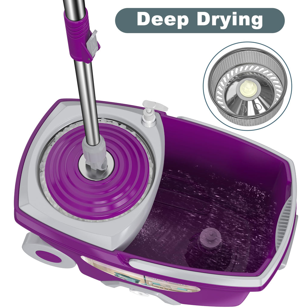 Dual Compartment Spin Mop and Bucket, Mop and Bucket with Wringer Set,360°Rotating Spinning Mopping for Floor Cleaning with 6 Microfiber Replacement Heads, 61" Extended Handle, 2X Wheel - Deep Green