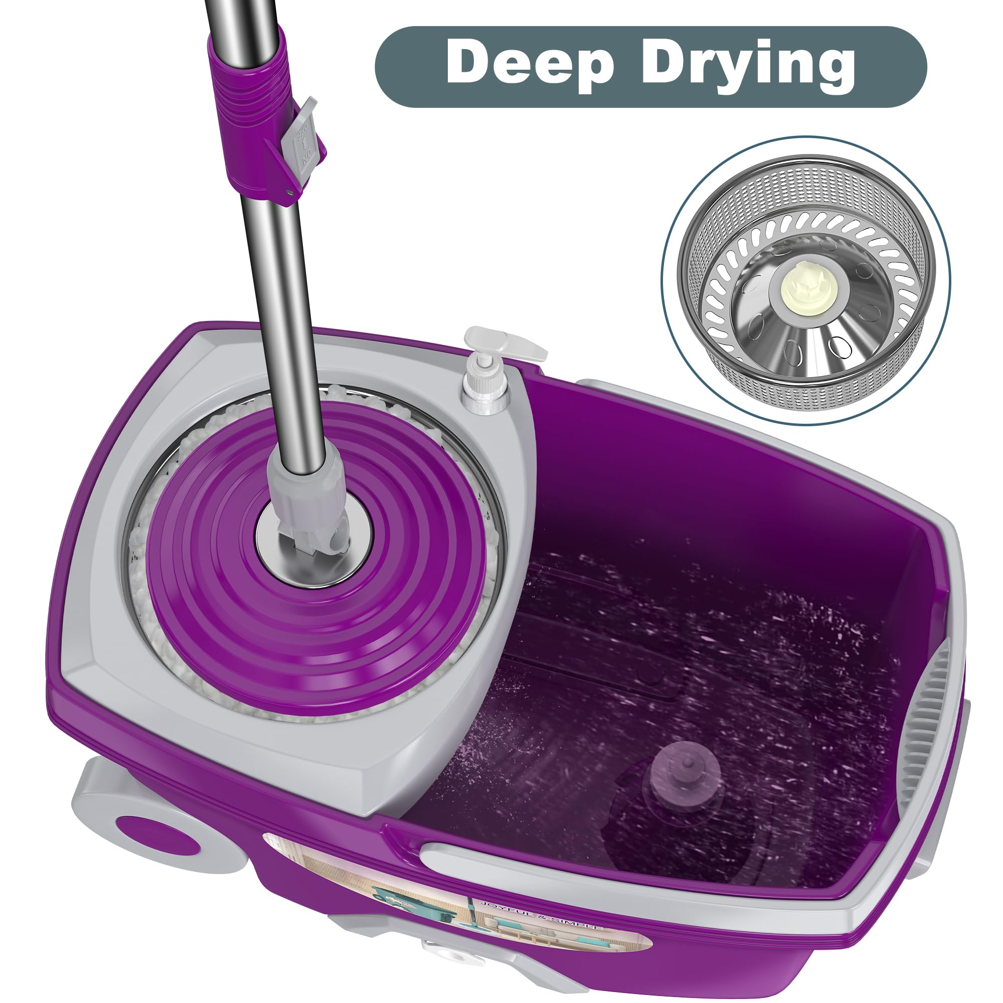 Dual Compartment Spin Mop and Bucket, Mop and Bucket with Wringer Set,360°Rotating Spinning Mopping for Floor Cleaning with 6 Microfiber Replacement Heads, 61" Extended Handle, 2X Wheel - Deep Green