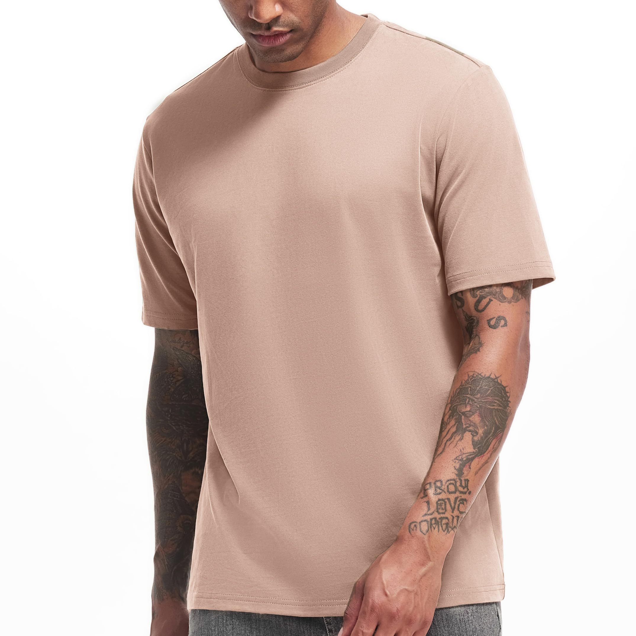 VEIISAR Men's Heavy Weight Crew Neck T-Shirt Mens Premium Cotton Tee - Pre Shrunk S-3XL