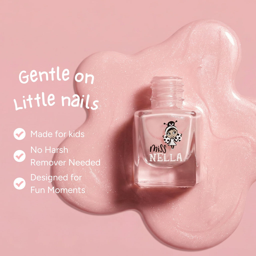 MISS NELLA ABRACADABRA – Safe Special sparkly pink Nail Polish for Kids, Non-Toxic & Odor Free Formula for Children and Toddlers, Natural Water Based for Easy Peel Off (Abracadabra)