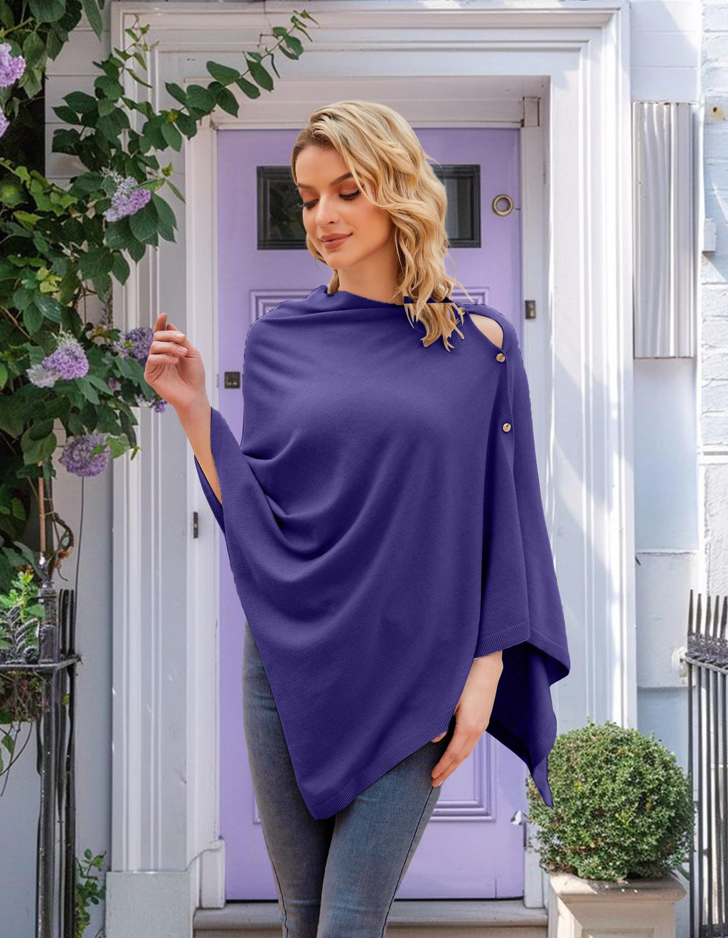 PULI Women's Versatile Knitted Shawls Scarf Poncho Sweater with Buttons Lightweight Spring Summer Fall Wraps