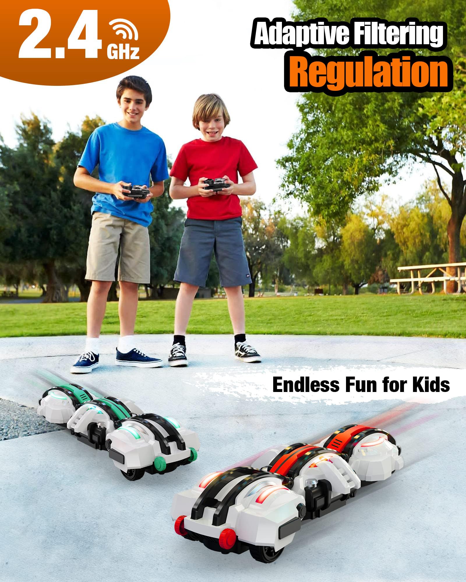 BAZADER RC Car with LED Lights - Remote Control Car Snakes 360° Roll Toy, Birthday for Kids Age 7 8 9 10 11+ Year Old, 2 Batteries 60+min, Indoor/Outdoor Toy for 6-12 yr Teen Boys