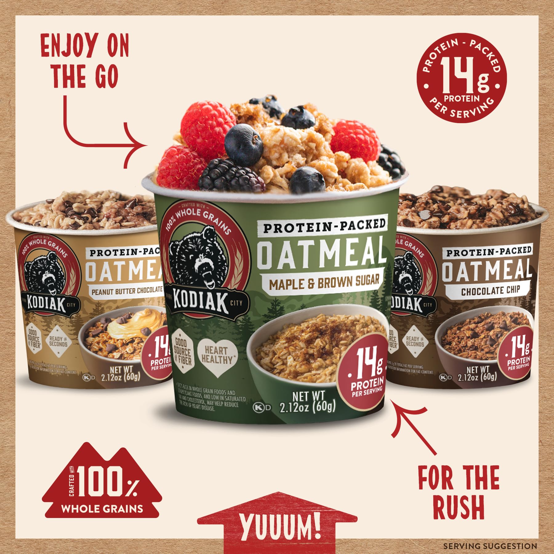 Kodiak Cakes Instant Protein Apple Cinnamon Oatmeal in a Cup, 2.12oz (Pack of 12)