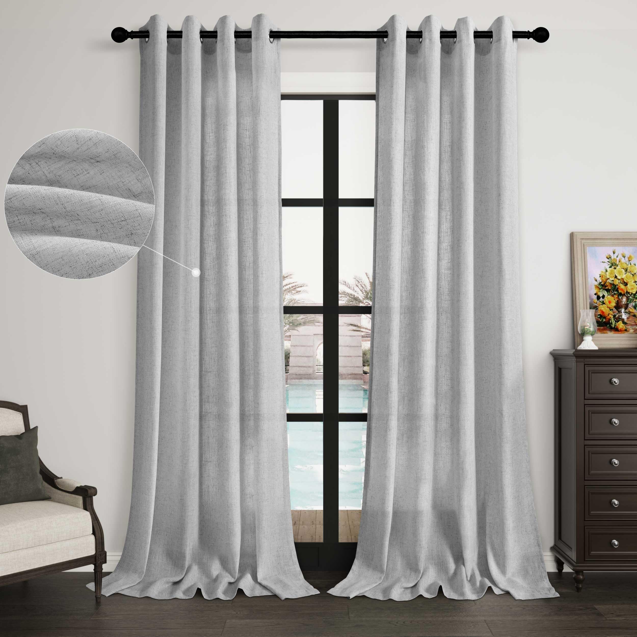 Aersas Black Bedroom Linen Curtains 63 Inch Length 2 Panel Privacy Energy Efficient Semi Sheer Black Linen Drapes for Living Room Modern Farmhouse Grommet Window Curtain for Nursery Office 52x63