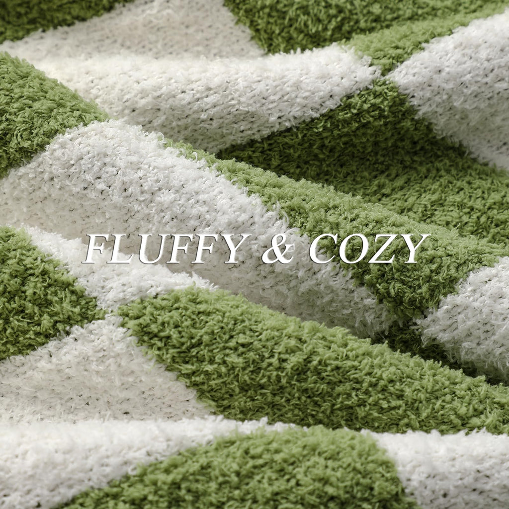 bearberry Fuzzy Checkerboard Grid Throw Blanket Soft Cozy Warm Microfiber All Season Blanket Decor for Couch Sofa Bed Travel Home (Avocado Green, 50''x60'')