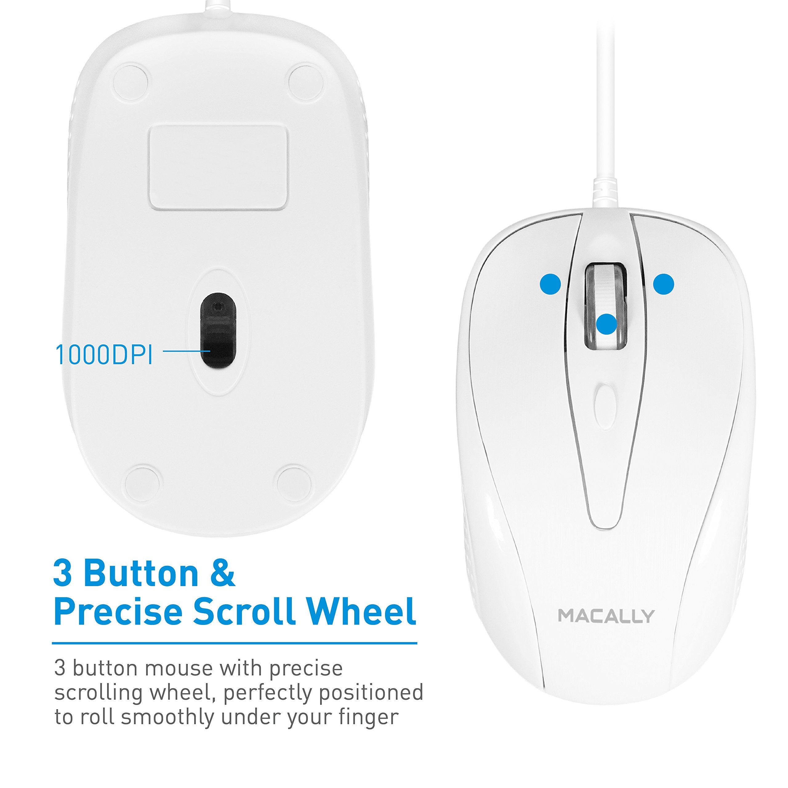 Macally Wired USB C Mouse for Mac and PC - Slim, Quiet, and Reliable - Type C Mouse for MacBook Pro/Air, iMac, Apple iPad, Laptop, Computer Desktop with 3 Button, Scroll Wheel, USBC, and 4 DPI Mode