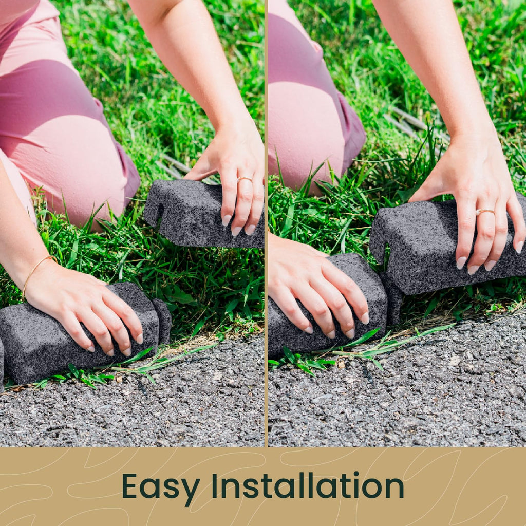 Beuta Landscape Edging | Garden Edging Border | Faux Stone Bricks for Lawn edging, Flower beds, Pathways & Yard Edging– 1 Pack | Each Section Has 6 Bricks 48"L x 4"W x 2.25"H | 3 Spikes |Cobblestone