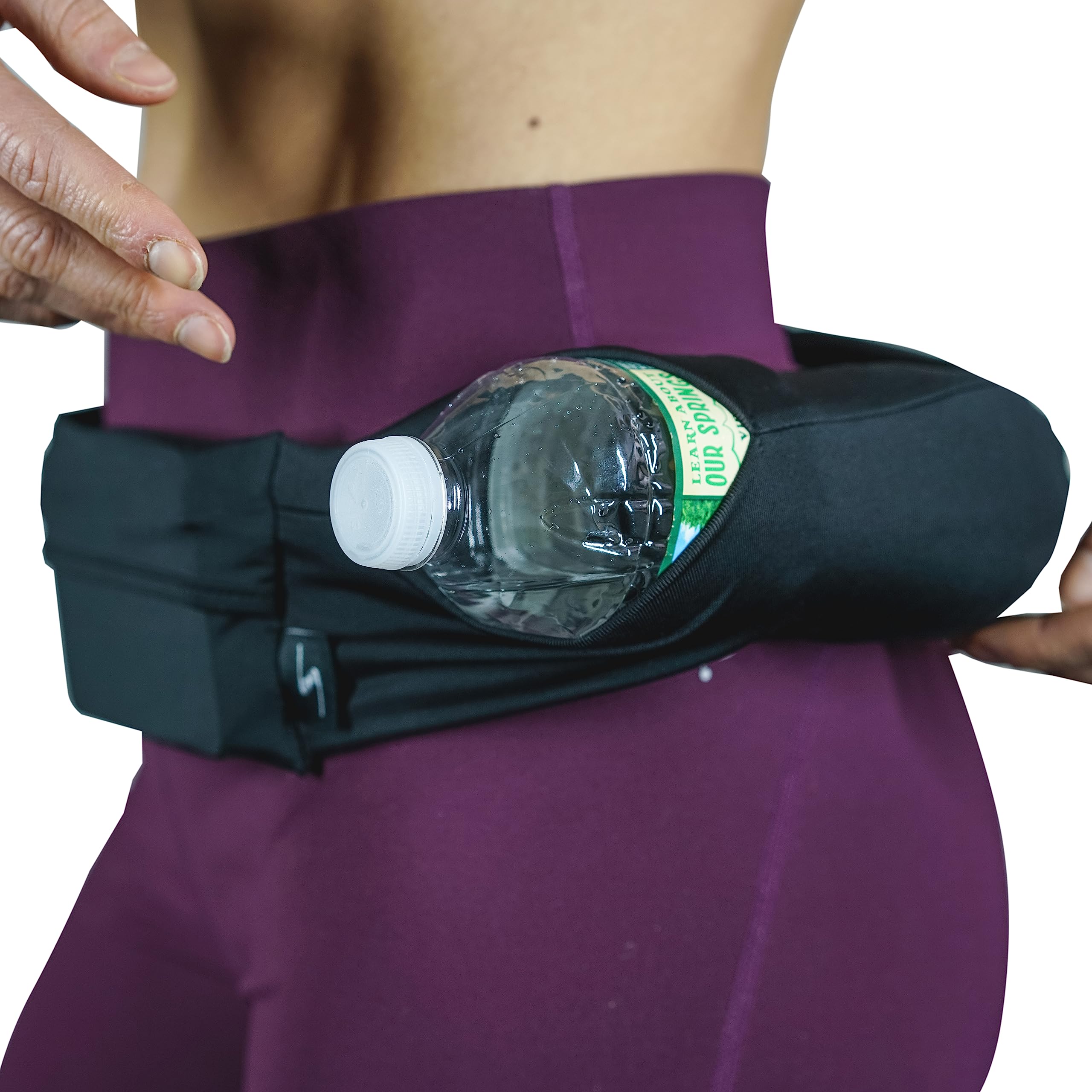 3 Pocket Adjustable Running Belt Waist Pack, Fanny Pack For Working Out With Sweat Resistant Backing, Holds All iPhone Models (Black/Black, X-Small)