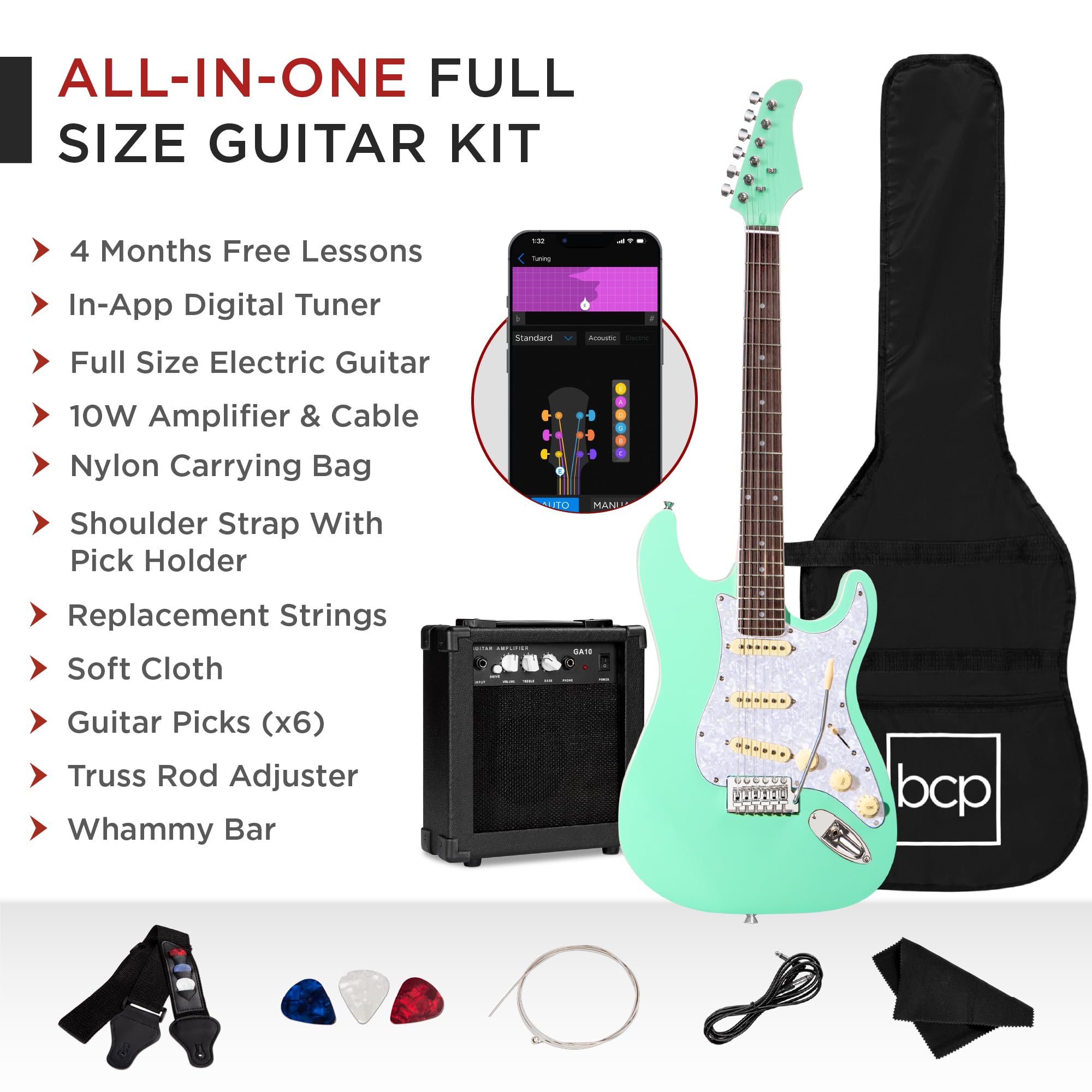 Best Choice Products 39in Full Size Beginner Electric Guitar Starter Kit w/Case, Strap, 10W Amp, Strings, Pick, Tremolo Bar - 3 Color Sunburst