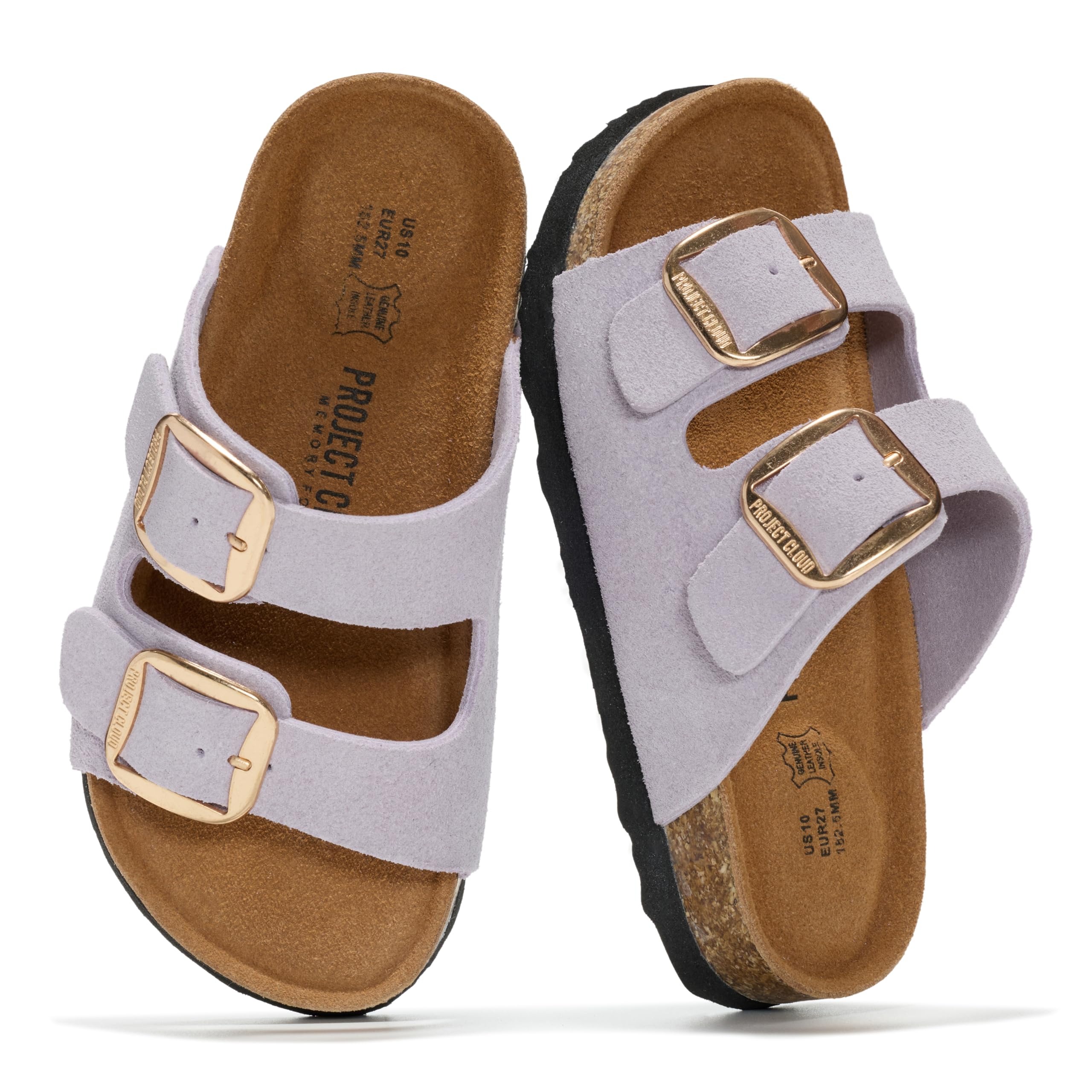 Project Cloud Kids Sandals 100% Genuine Leather - Natural Cork Footbed Non-Slip Slides for Kids - Lightweight Boys & Girls Sandals - Water-Resistant Girls & Boys Sandals