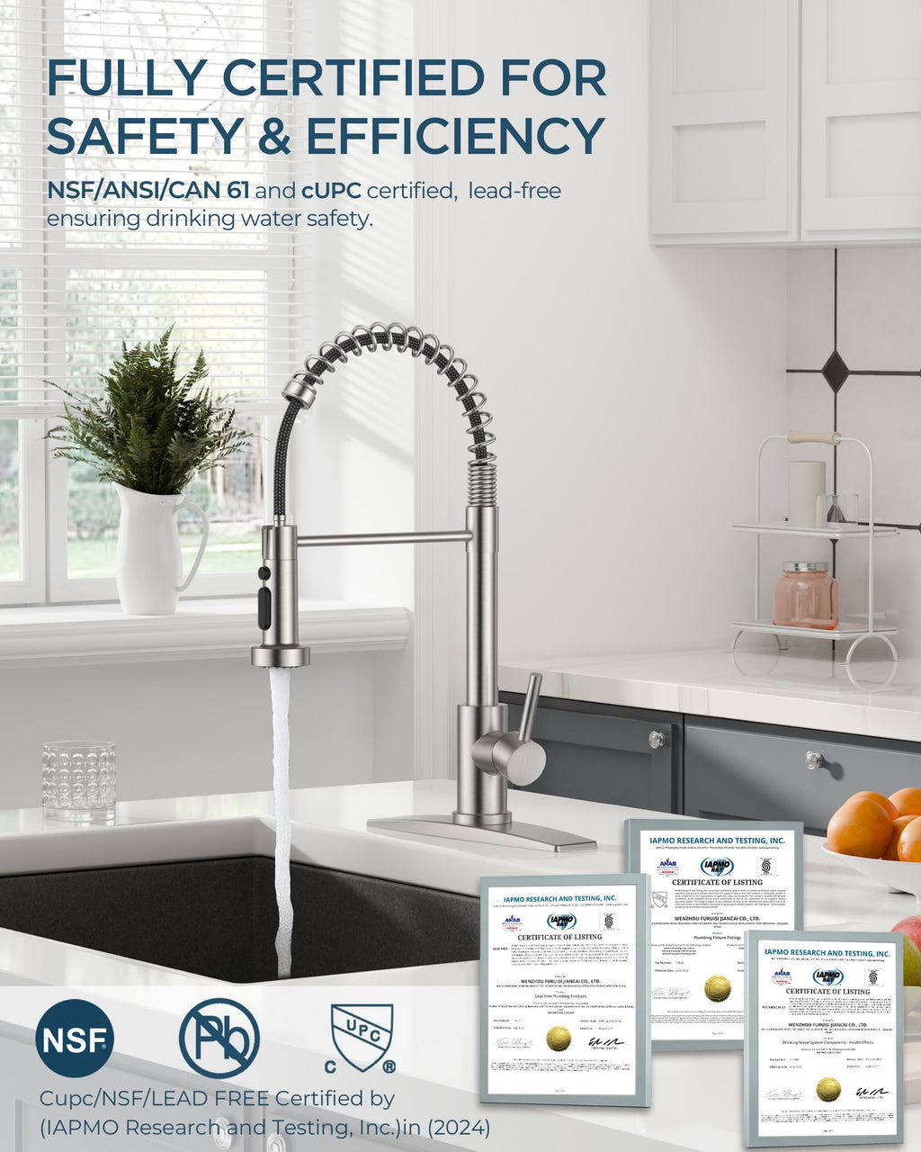 FORIOUS Kitchen Faucet with Soap Dispenser, Gold Stainless Steel Single Handle Modern Spring Commercial Sink Faucet with Pull Down Sprayer for Laundry & Utility Room RV Camp Bar Farmhouse