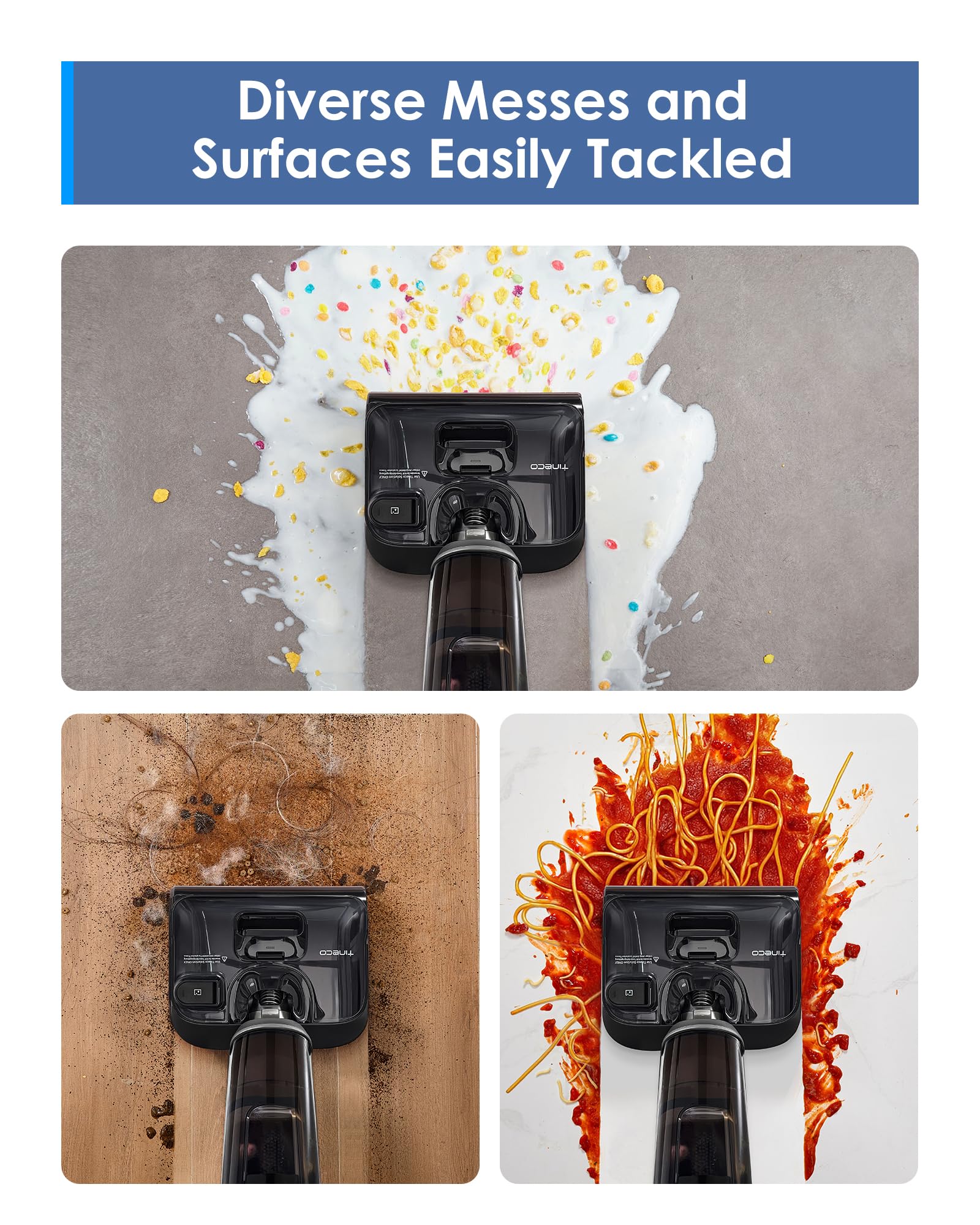 Tineco Floor ONE i5 Stretch Wet Dry Vacuum Cleaner, Vacuum & Mop in One Step, 20kpa Powerful Suction, 180° Lay-Flat Design, Anti-Tangle Design, Dual-Sided Edge Cleaning, Up to 30* Minutes Runtime