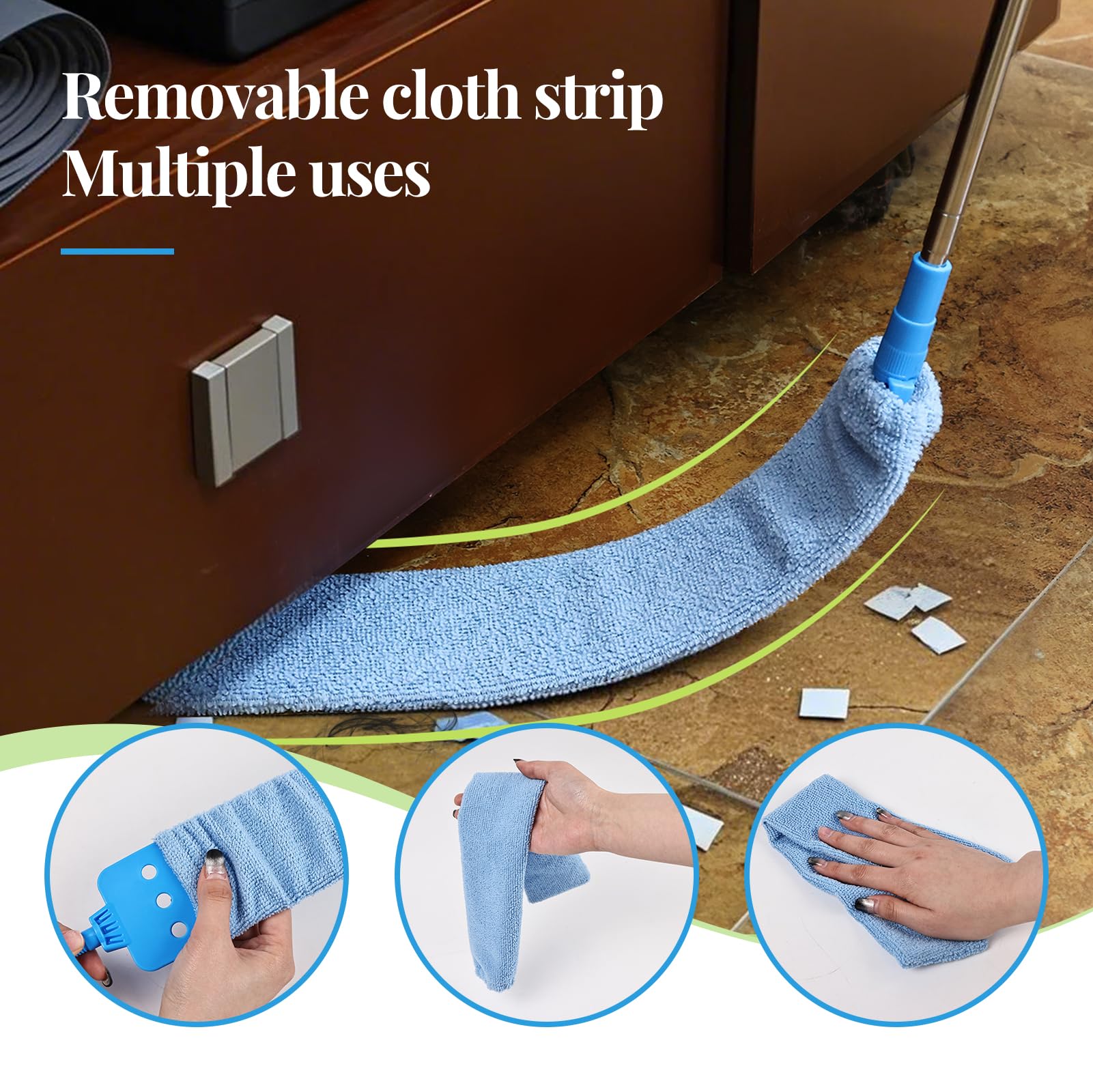 Ceiling Fan Cleaner Duster Reusable Microfiber Removable Duster with Extension Pole Adjusts 12 to 71 Inch for Cleaning Walls Bookshelves Furniture Door Window Top (Blue)