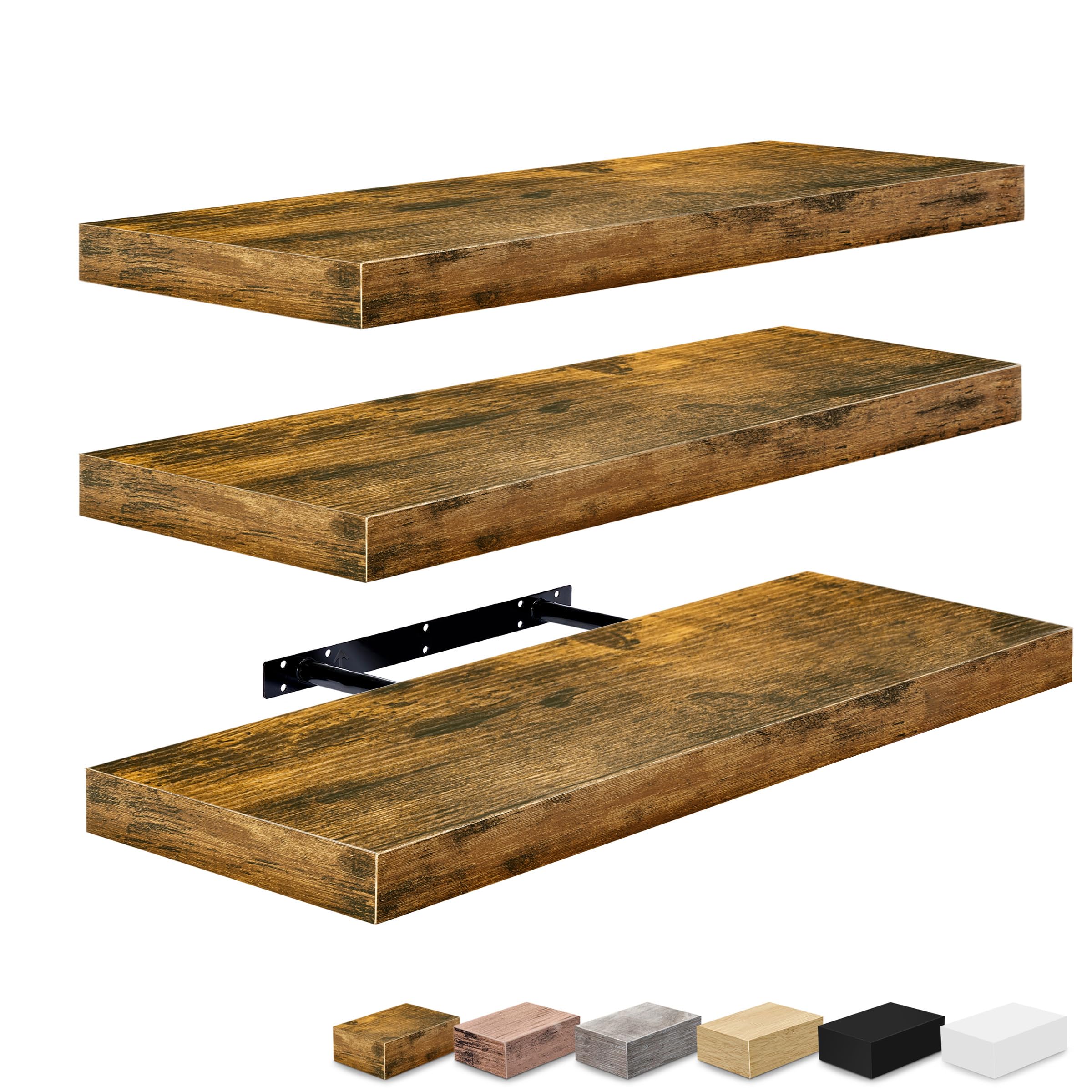 Sorbus Floating Shelves for Wall - 24" Bathroom Shelves, Wall Decor for Bedroom, Kitchen, Living Room, Home Decor & Book Storage - Mounted Floating Shelf with Invisible Brackets (Black, 2 Pack)