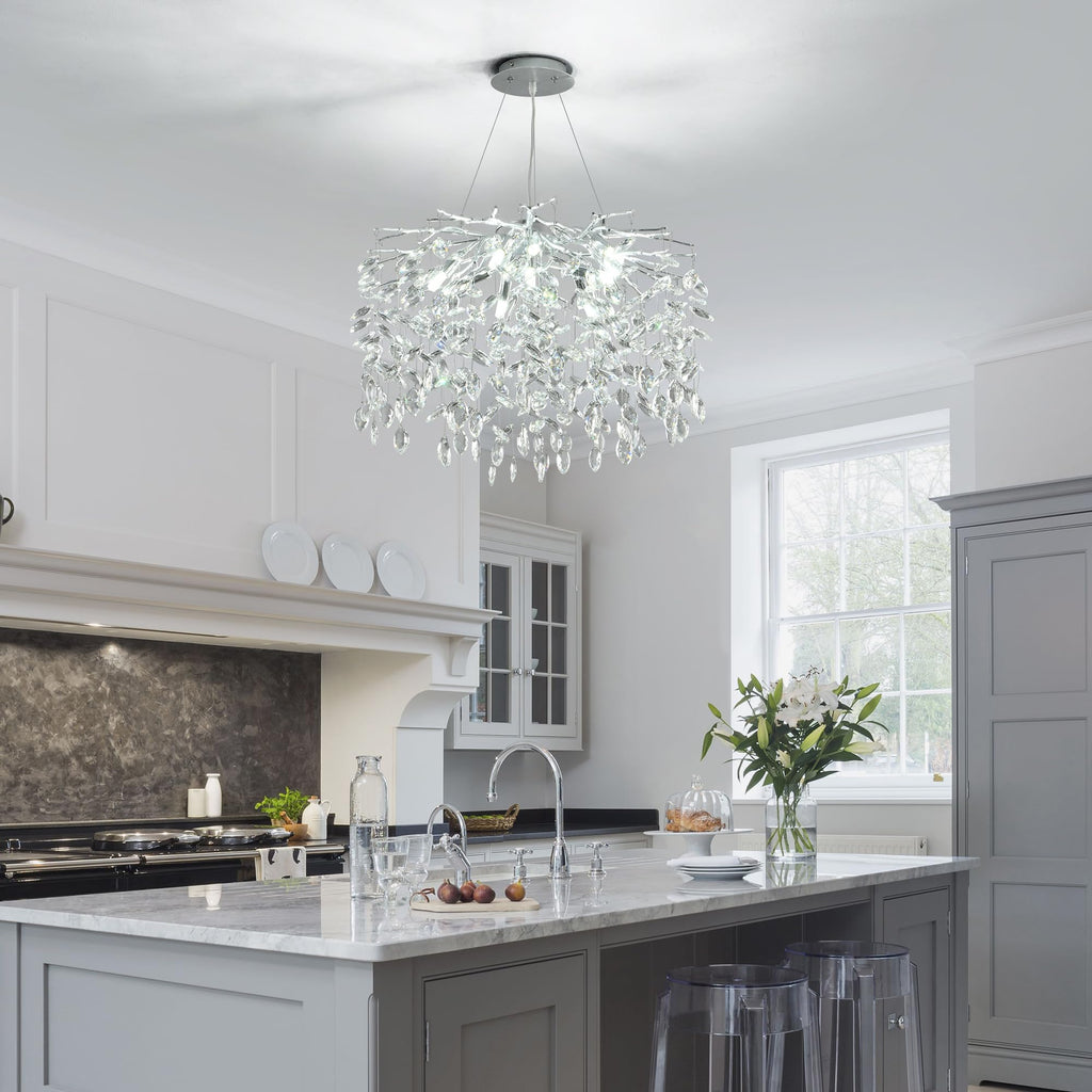 Modern Crystal Raindrop Chandelier, L40'' Black Linear Rectangle Art Deco Tree Branch Lighting Fixture for Kitchen Island Living Room Foyer Staircase 10 Lights