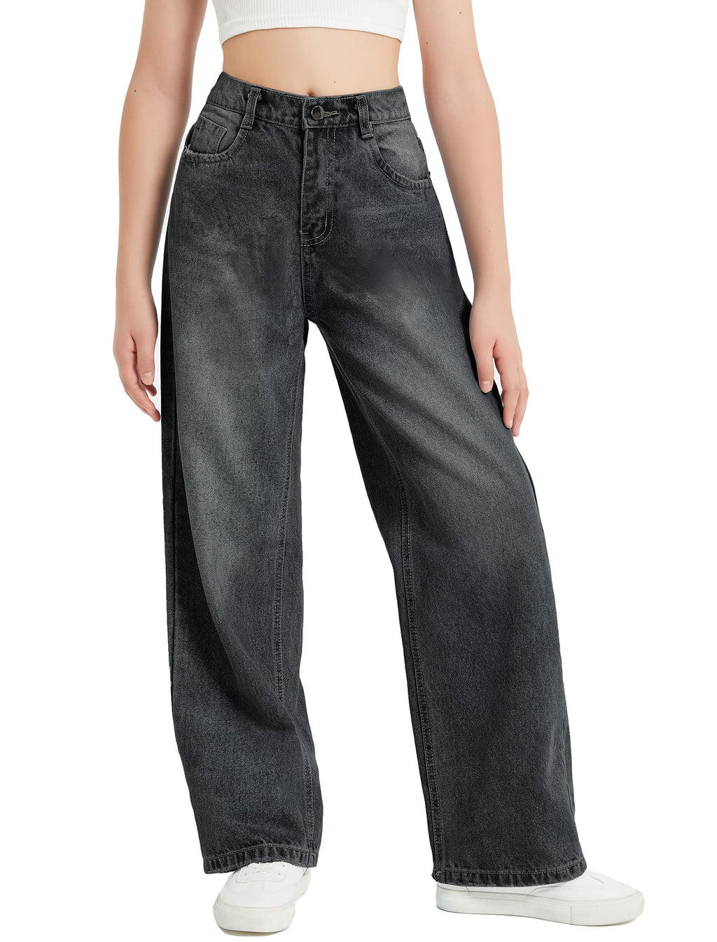 EXARUS Girls Jeans Baggy Wide Leg Cute Teen Tween Long Denim Pants Clothes Tall Junior Elastic Band Pockets