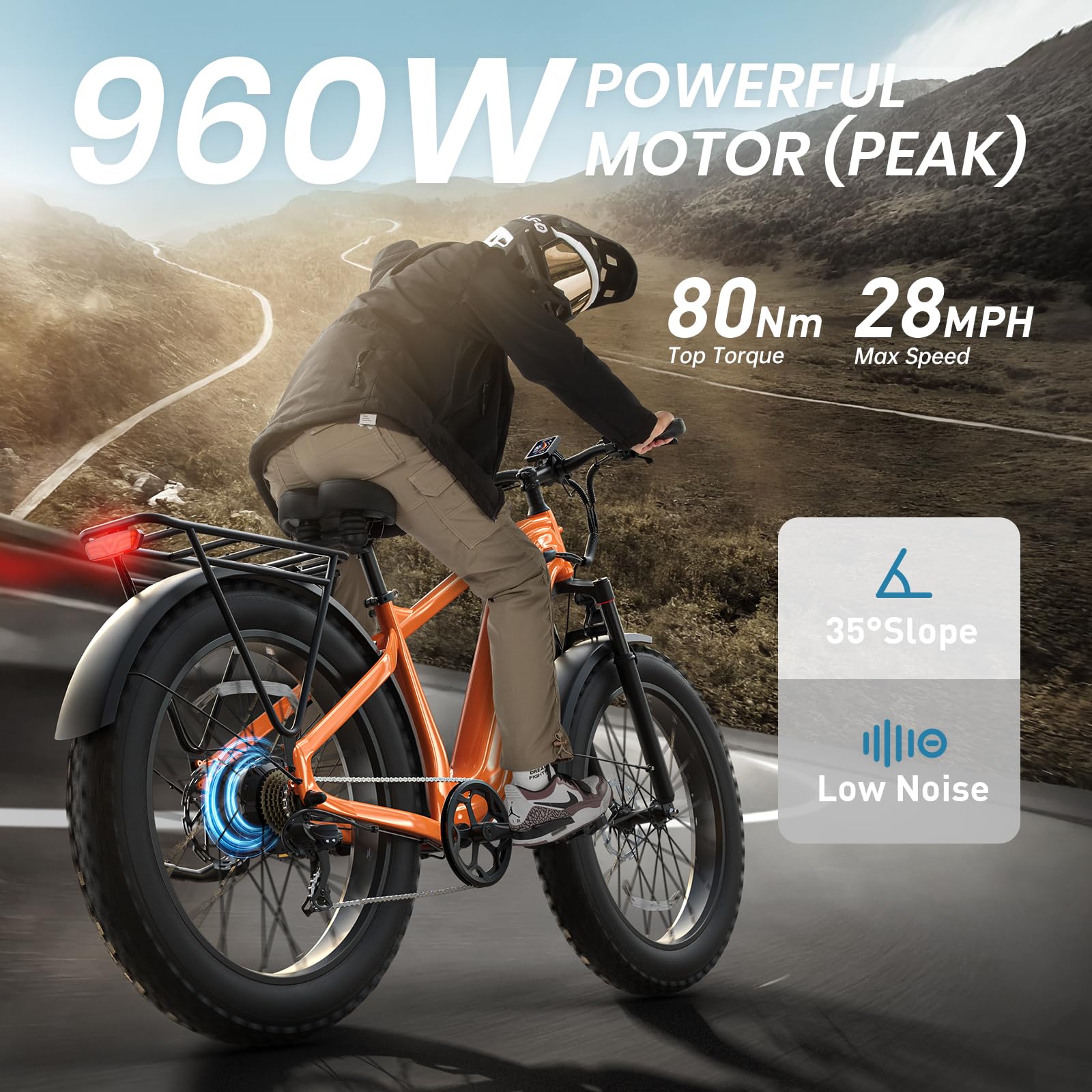 PUCKIPUPPY Electric Bike for Adults with 960W(Peak), 26" Fat Tire Electric Mountain Bike, 48V 15AH Removable Battery Ebike, 28MPH Aluminum Frame E Bike with Rear Storage Shelf
