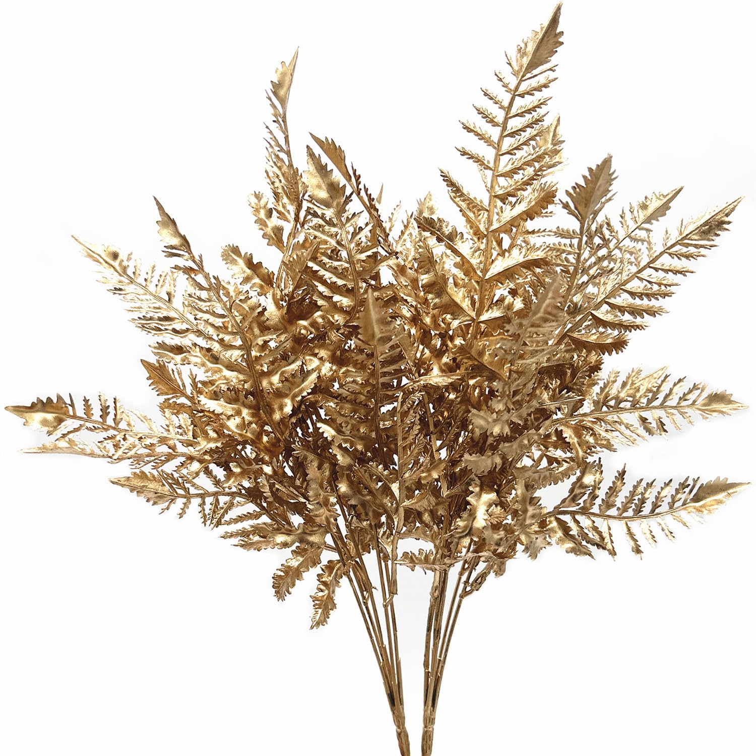 Christmas Decor Artificial Plants, PASYOU Gold Fake Antlers Plastic Grass Shrubs Leaves Indoor Outdoor Home Garden Party Hotel Verandah Wedding Event Faux DIY Decoration - 30 Inch Golden 2 Bunches