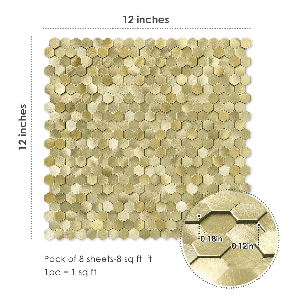 STICKGOO Peel and Stick Backsplash Tiles, Stick on Mosaic Self Adhesive Tiles, 3D Hexagon Backsplash for Kitchen Bathroom Fireplace Vanity (8PCS, Copper)