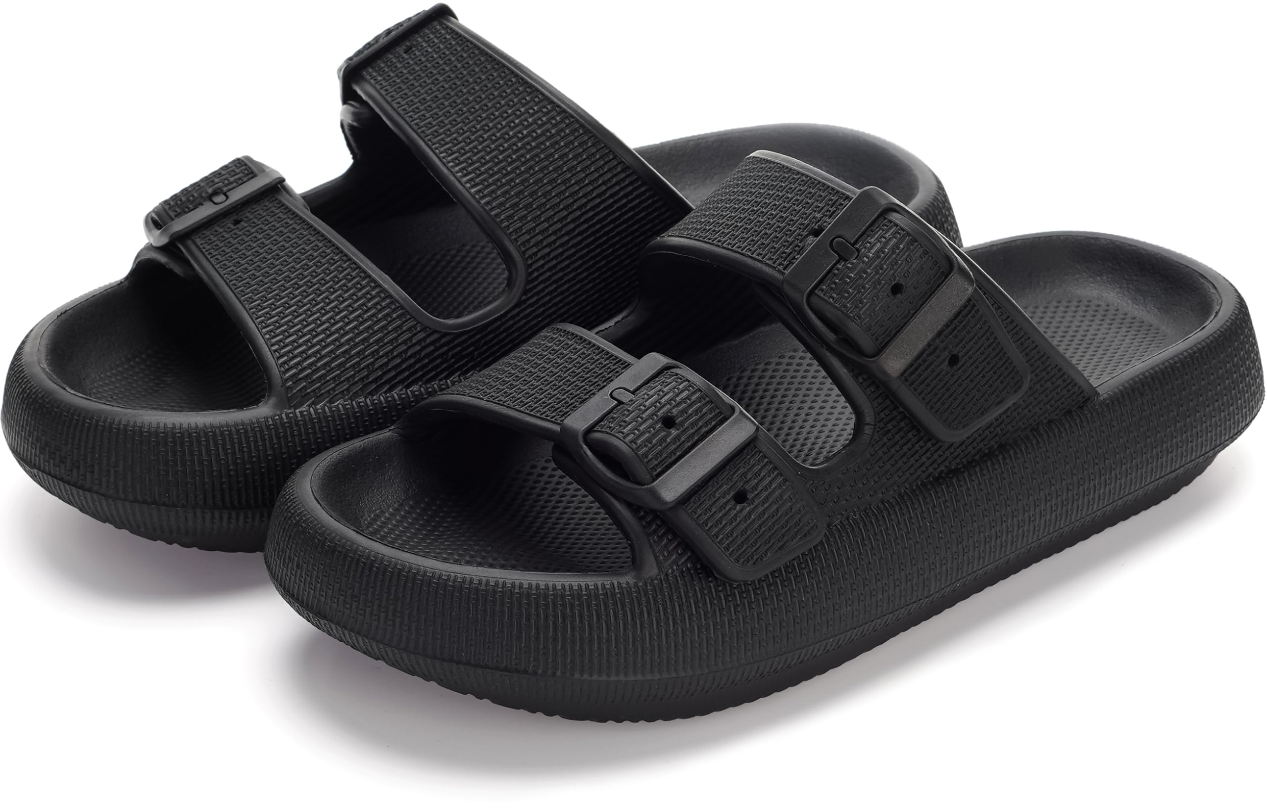 WHITIN Slides for Women Men Double Buckle Adjustable Thick Sole Pillow Slippers Bathroom Sandals