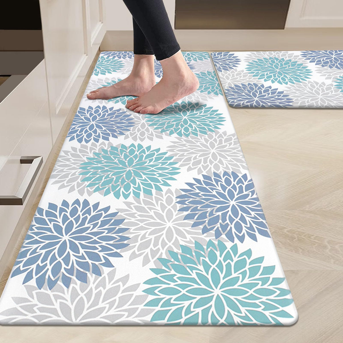 HEBE Anti Fatigue Kitchen Rugs Sets of 2, Non Slip Kitchen Mats for Floor, Waterproof Cushioned Comfort Standing Carpet for Kitchen Sink, Home Office, Laundry Room