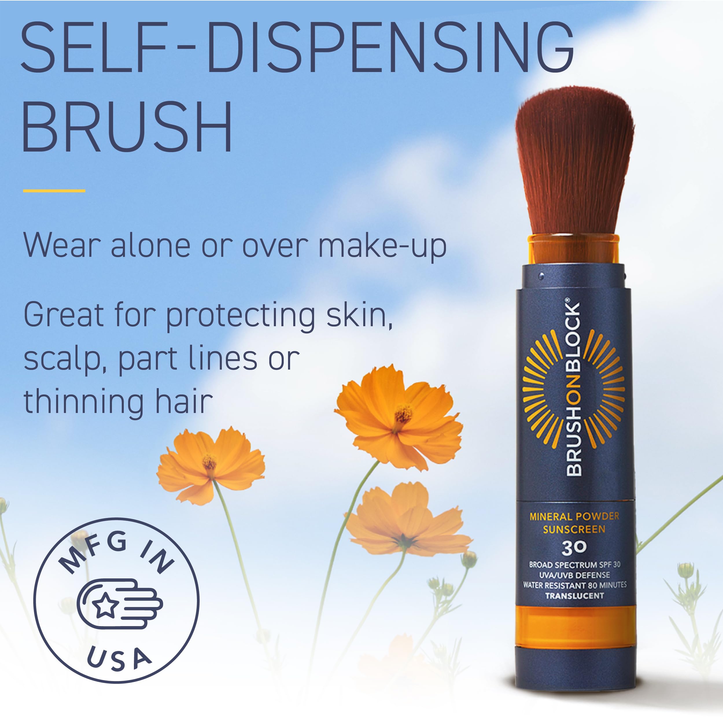 Brush On Block New Formula SPF 30 Mineral Powder Sunscreen, Touch of Tan, Refillable, Broad Spectrum, Water Resistant Face Protection, For All Skin Types, Subtle Hint of Color, Reef Friendly