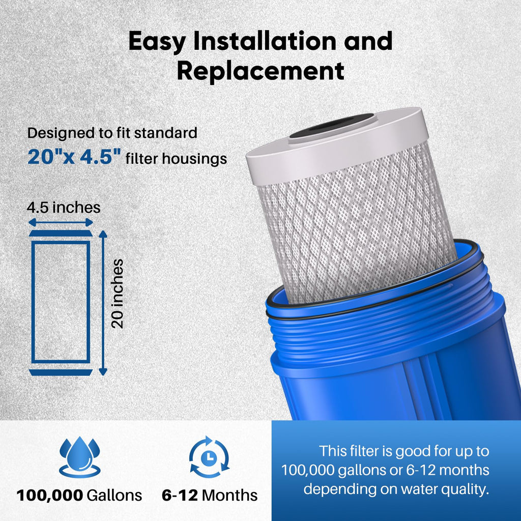 PUREPLUS 5 Micron 20"x4.5" Whole House Water Filter Cartridge Combo Kit with Sediment and Activated Carbon Block Filter - Replacement for FPMB5-20, AP810-2, FC25B, EPM-20BB, 2 PACK