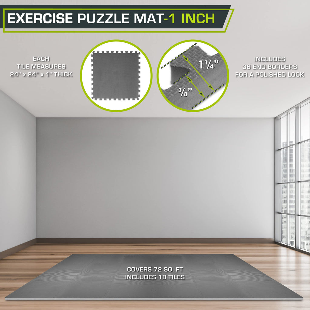 ProsourceFit Weaved Pattern Extra Thick Exercise Puzzle Mat 1-inch, EVA Foam Interlocking Tiles for Protective, Cushioned Flooring for Home and Gym Equipment; Black, 72 SQ FT, 18 Tiles