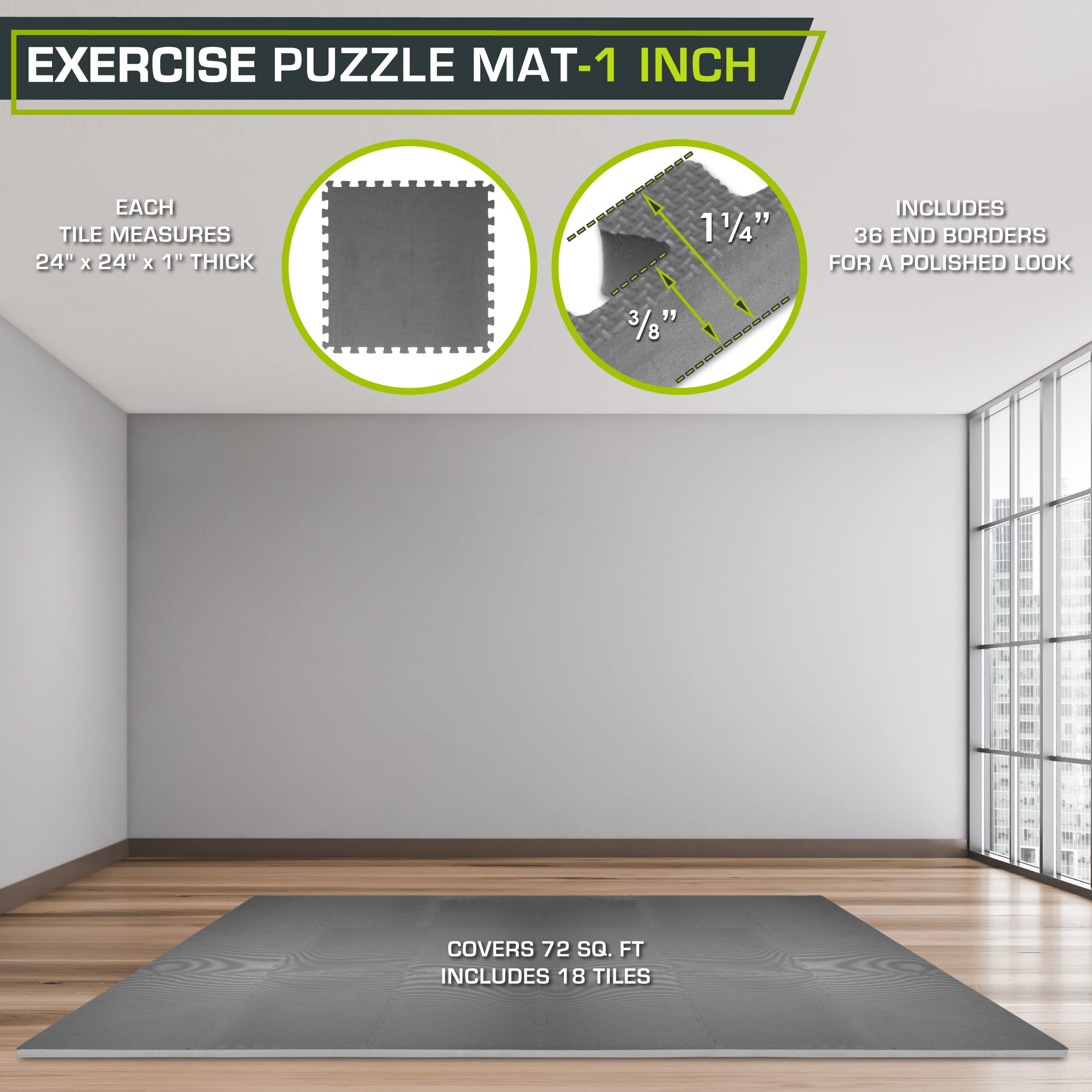 ProsourceFit Weaved Pattern Extra Thick Exercise Puzzle Mat 1-inch, EVA Foam Interlocking Tiles for Protective, Cushioned Flooring for Home and Gym Equipment; Black, 72 SQ FT, 18 Tiles