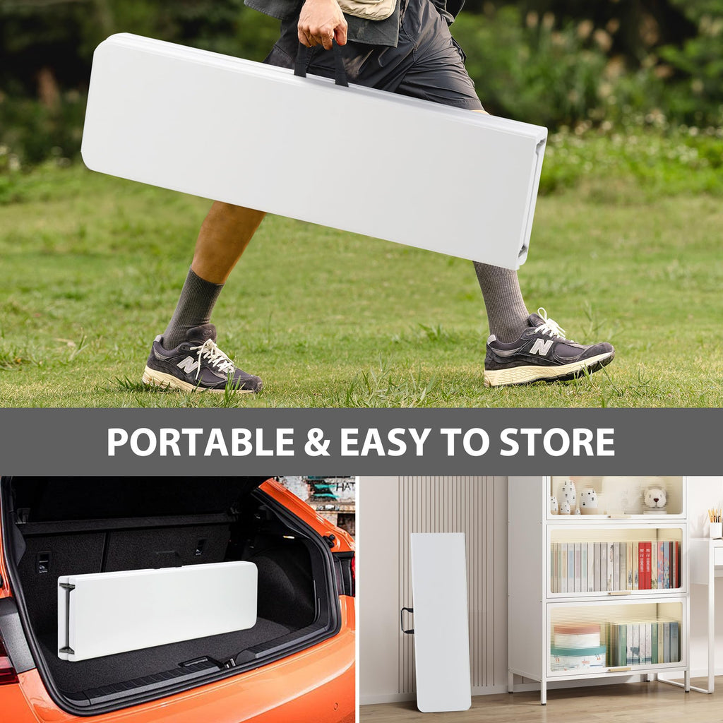 6ft Plastic Folding Bench with Carrying Handle & Lock, Portable Outdoor Bench in Garden Picnic Camping Dining Party Seat, Waterproof Bench for Soccer Activities, Firm and Durable (2Pack C)
