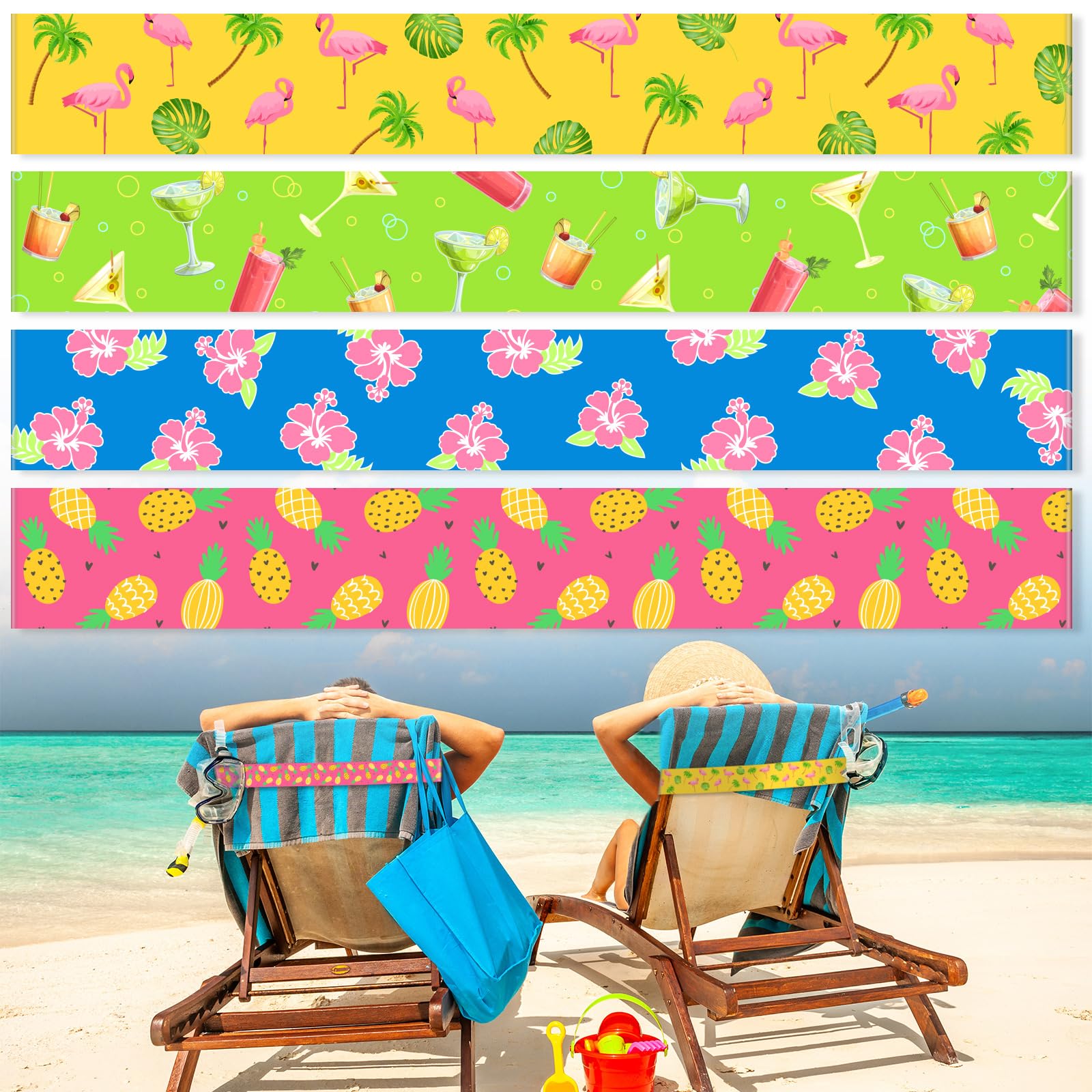 Boao 4 Pack Towel Bands for Beach Chair, Pool & Cruise Essentials, Elastic and Windproof, Towel Chair Clips Lounge Strap Holder, Cruise Ship Accessories (American Flag)