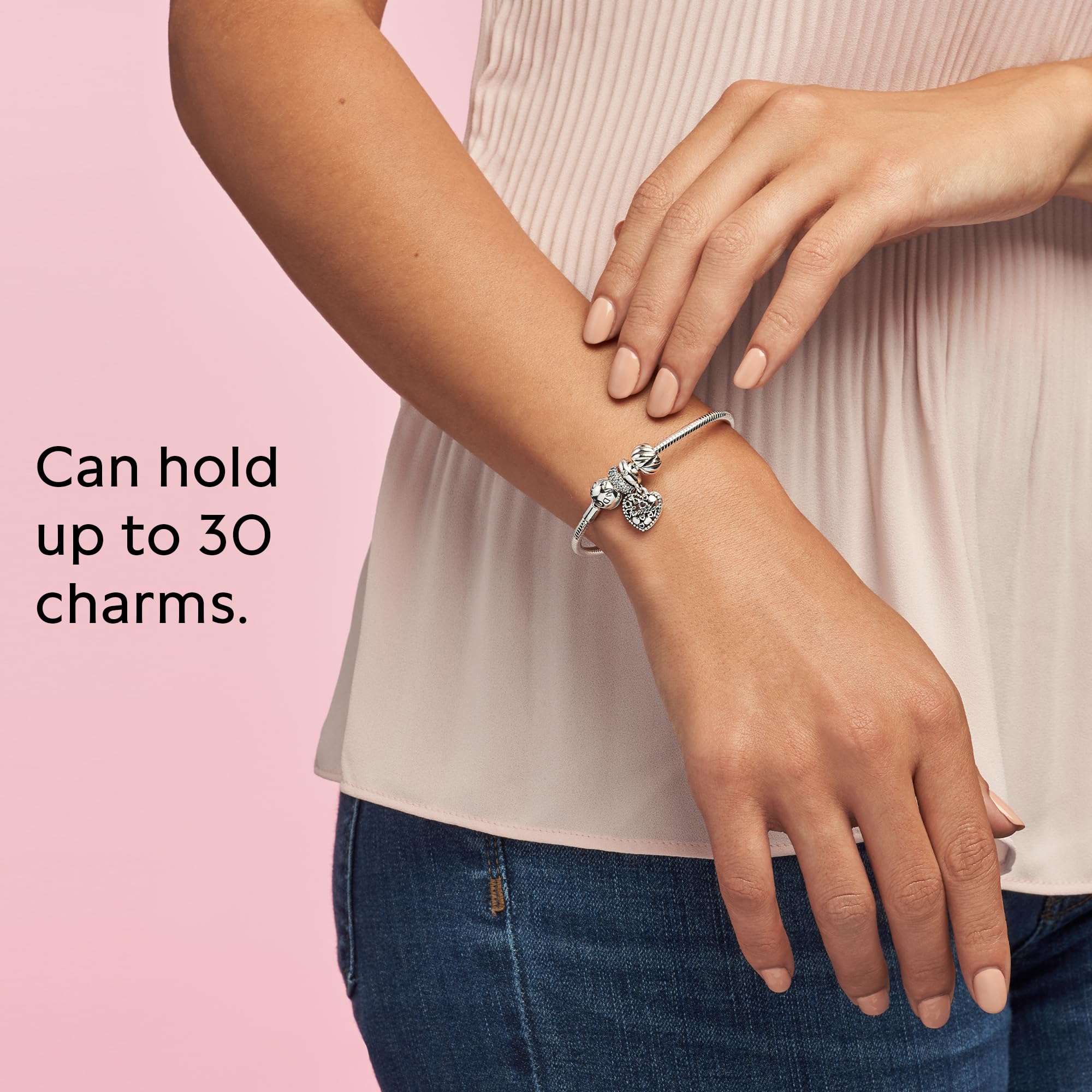 PANDORA Moments Snake Chain Bracelet - Hand-Finished Charm Bracelet - Jewelry for Her with Gift Box - Compatible Moments Charms - Sterling Silver