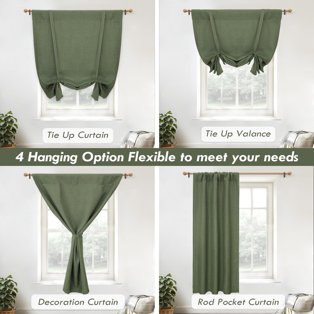 DriftAway Double Layer Linen Blackout Tie Up Curtains Thermal Insulated Fully Lined Balloon Roman Shade Bathroom Window Adjustable Rod Pocket for Small Window 25 Inch by 47 Inch Beige