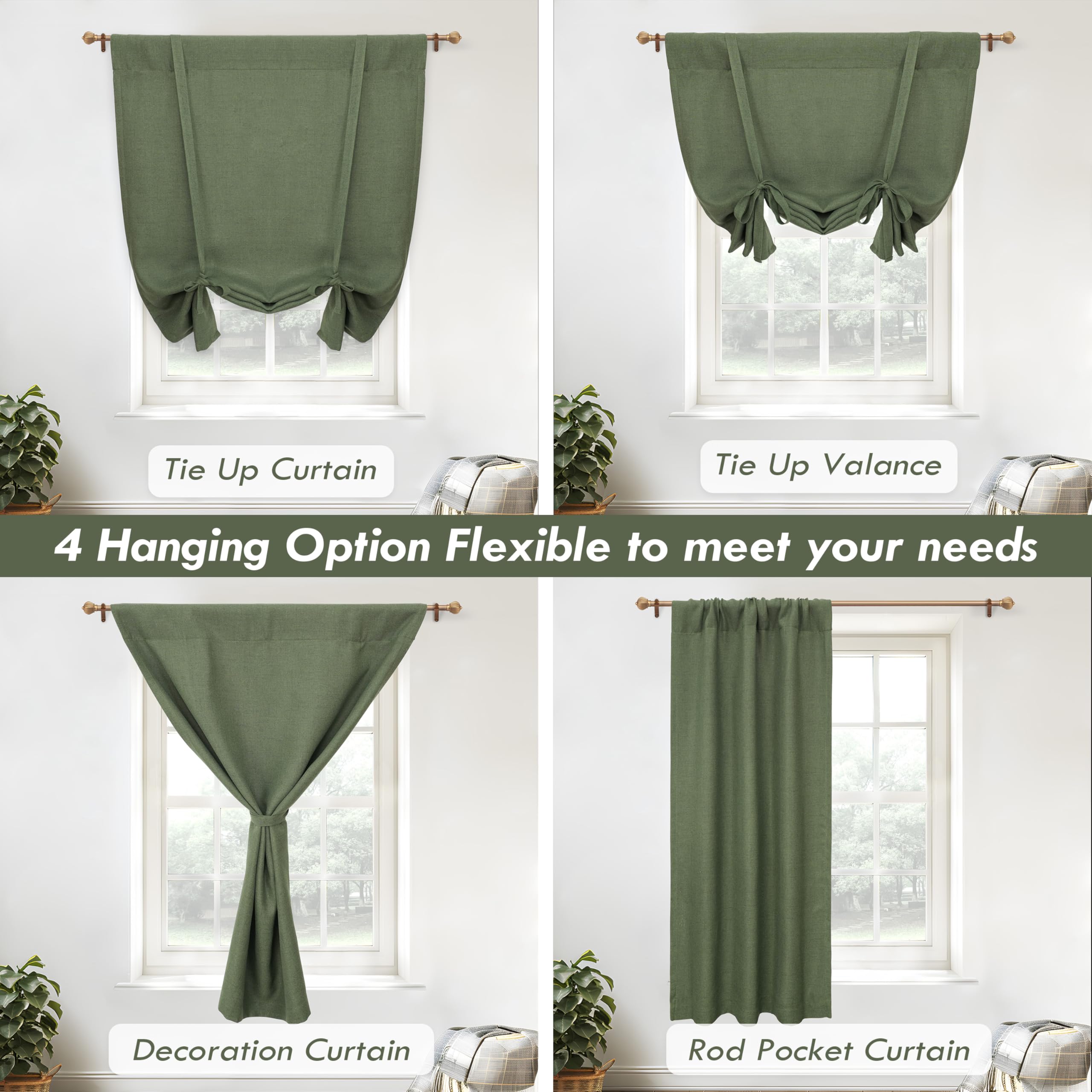 DriftAway Double Layer Linen Blackout Tie Up Curtains Thermal Insulated Fully Lined Balloon Roman Shade Bathroom Window Adjustable Rod Pocket for Small Window 25 Inch by 47 Inch Beige