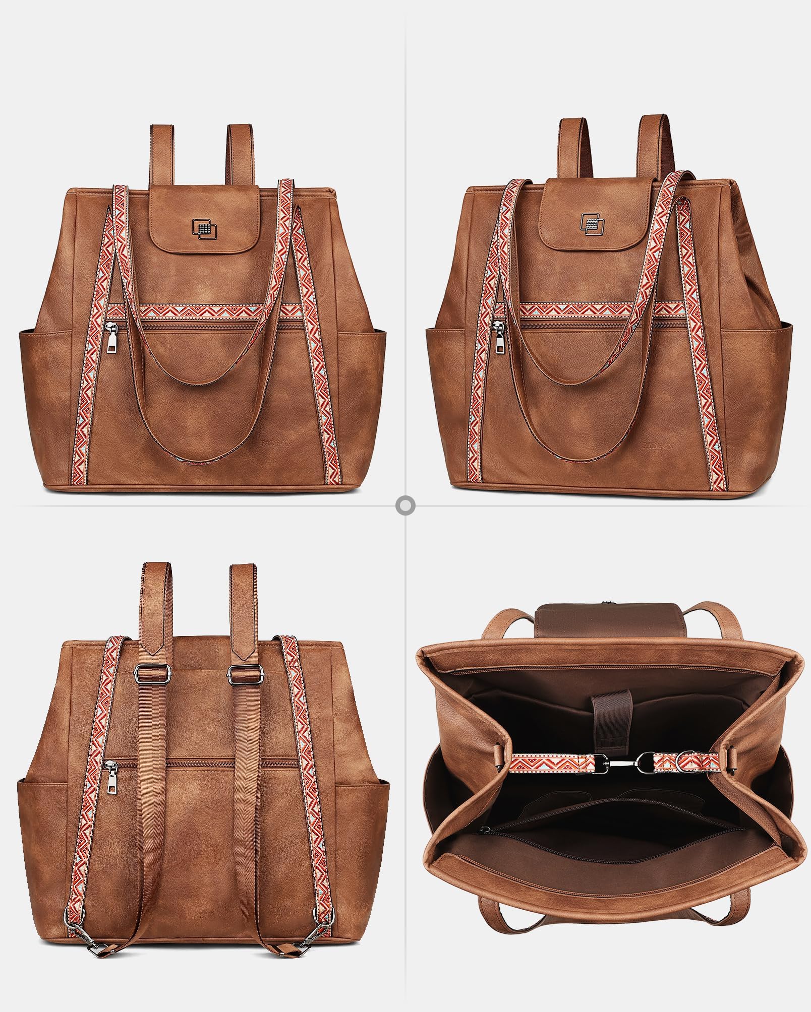 FADEON Large Laptop Tote Bag for Women Designer Leather Laptop Bag Fashion Travel Backpack Purse Shoulder Handbag