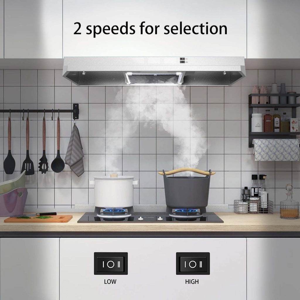 SNDOAS Black Range Hood 24 inch,Ducted/Ductless Range Hood Under Cabinet,Black Coating Stainless Kitchen Exhaust Hood with 2-speed Fan,230 CFM,Rocker Switch,Hard-wired Stove Vent, Ventless Hood