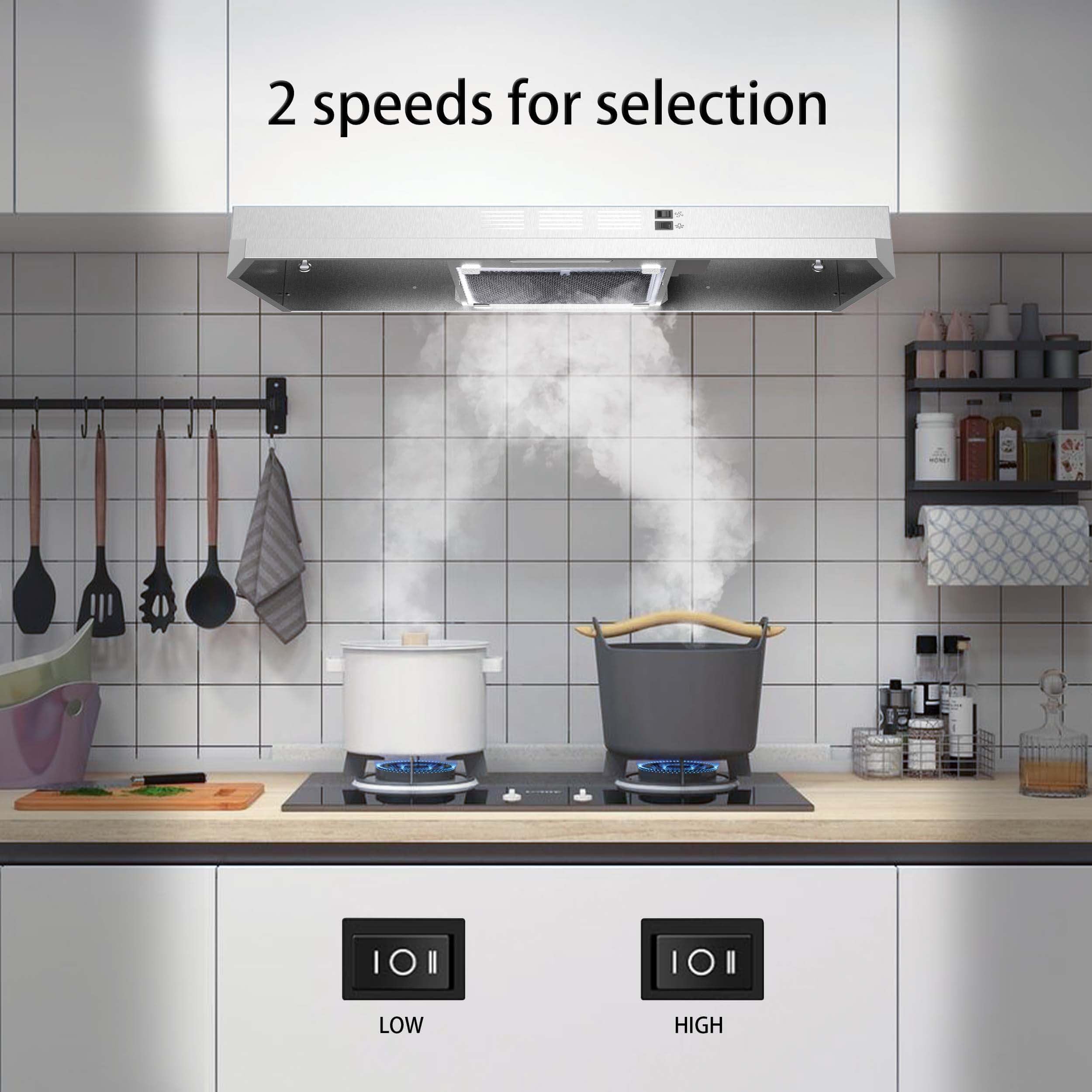 SNDOAS Black Range Hood 24 inch,Ducted/Ductless Range Hood Under Cabinet,Black Coating Stainless Kitchen Exhaust Hood with 2-speed Fan,230 CFM,Rocker Switch,Hard-wired Stove Vent, Ventless Hood