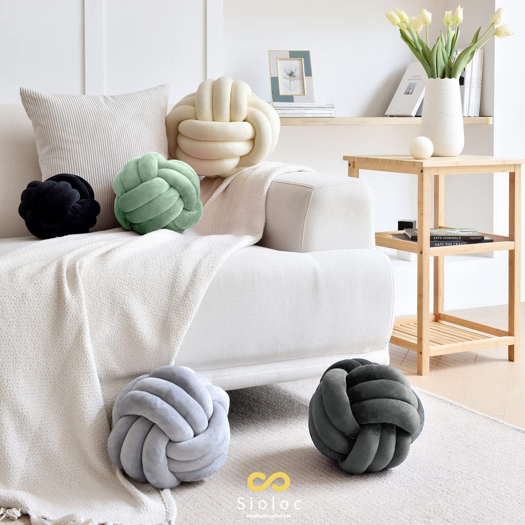 Sioloc Soft Knot Ball Pillows,Round Throw Pillow Cushion Home Decoration Plush Pillow,Throw Knotted Pillow Handmade Round Pillow（7.8inches,Beige）