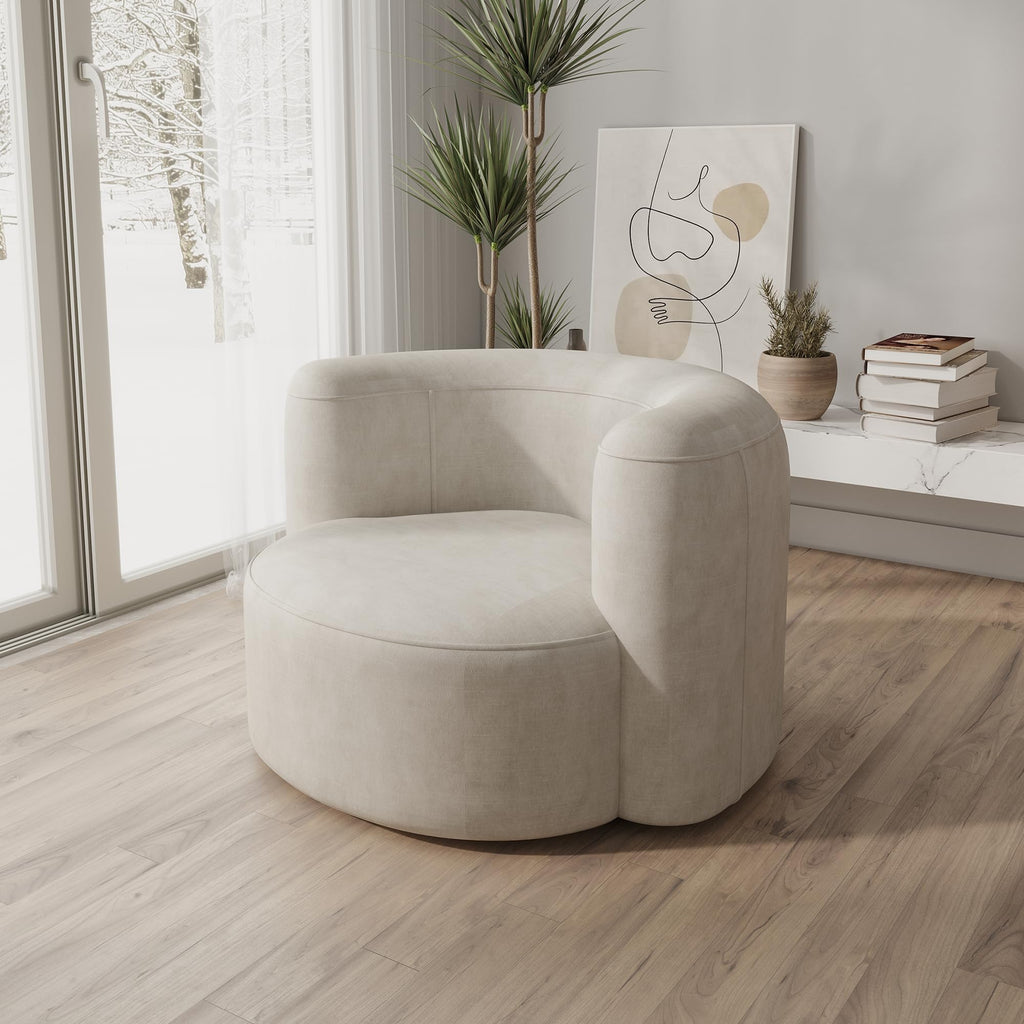 Acanva Luxury Modern Tight Curved Back Velvet Sofa, Minimalist Style Comfy Couch for Living Room Apartment Reception Space, Cream Single Chair