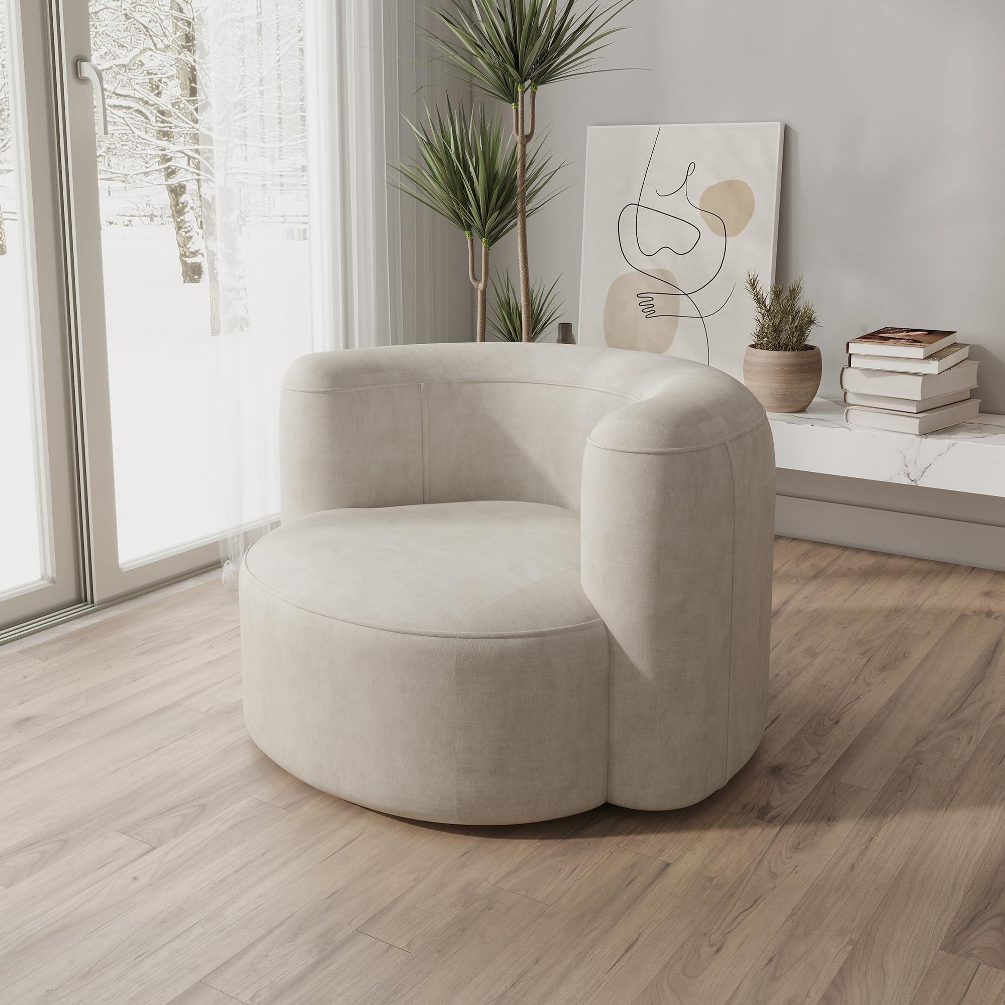 Acanva Luxury Modern Tight Curved Back Velvet Sofa, Minimalist Style Comfy Couch for Living Room Apartment Reception Space, Cream Single Chair