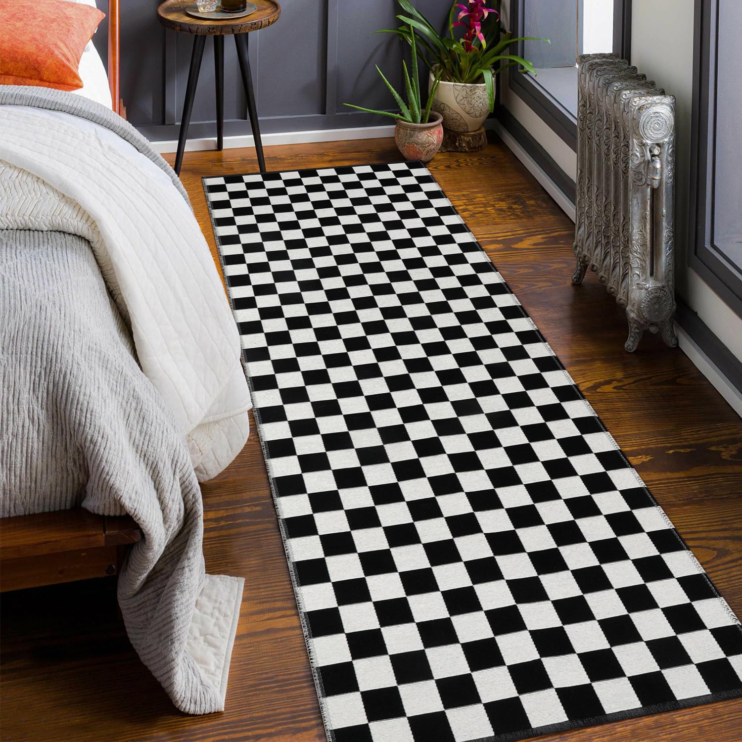 Seavish Checkered Rug, 2x3 Ft Black and White Moroccan Checkerboard Rug Washable Cotton Woven Washable Outdoor Rugs Reversible Floor Mat for Front Door Bedroom Entryway Kitchen Entryway