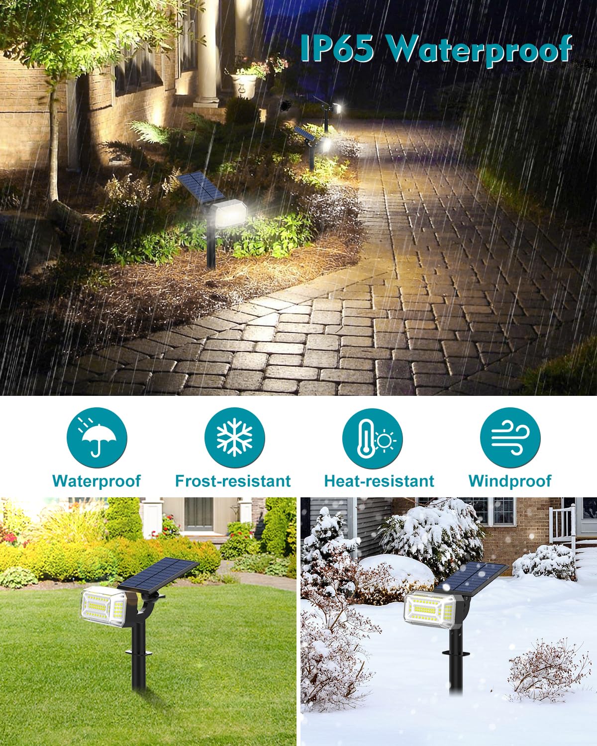 Solar Spot Lights Outdoor Waterproof IP65, 102 LEDs Solar Spotlights with Adjustable Light & Panel, [4 Modes/6 Pack] Landscape Flood Powered Lights for Outside Yard Garden Pathway(Warm White)