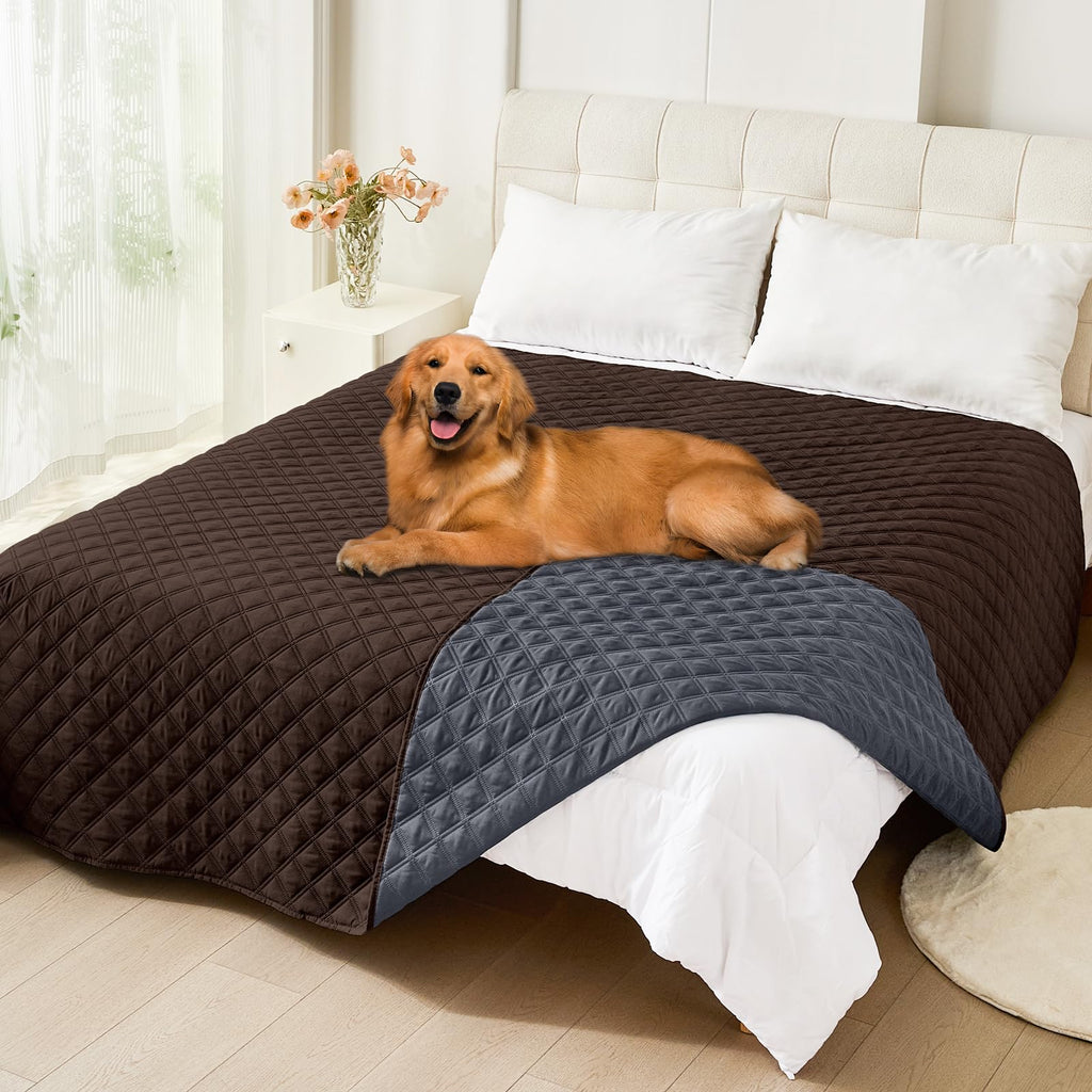 Smiry Waterproof Dog Bed Cover Pet Blanket, Soft Washable Dog Blanket for Furniture Bed Couch Sofa Reversible, Checkered (30"x53", Beige/Beige)