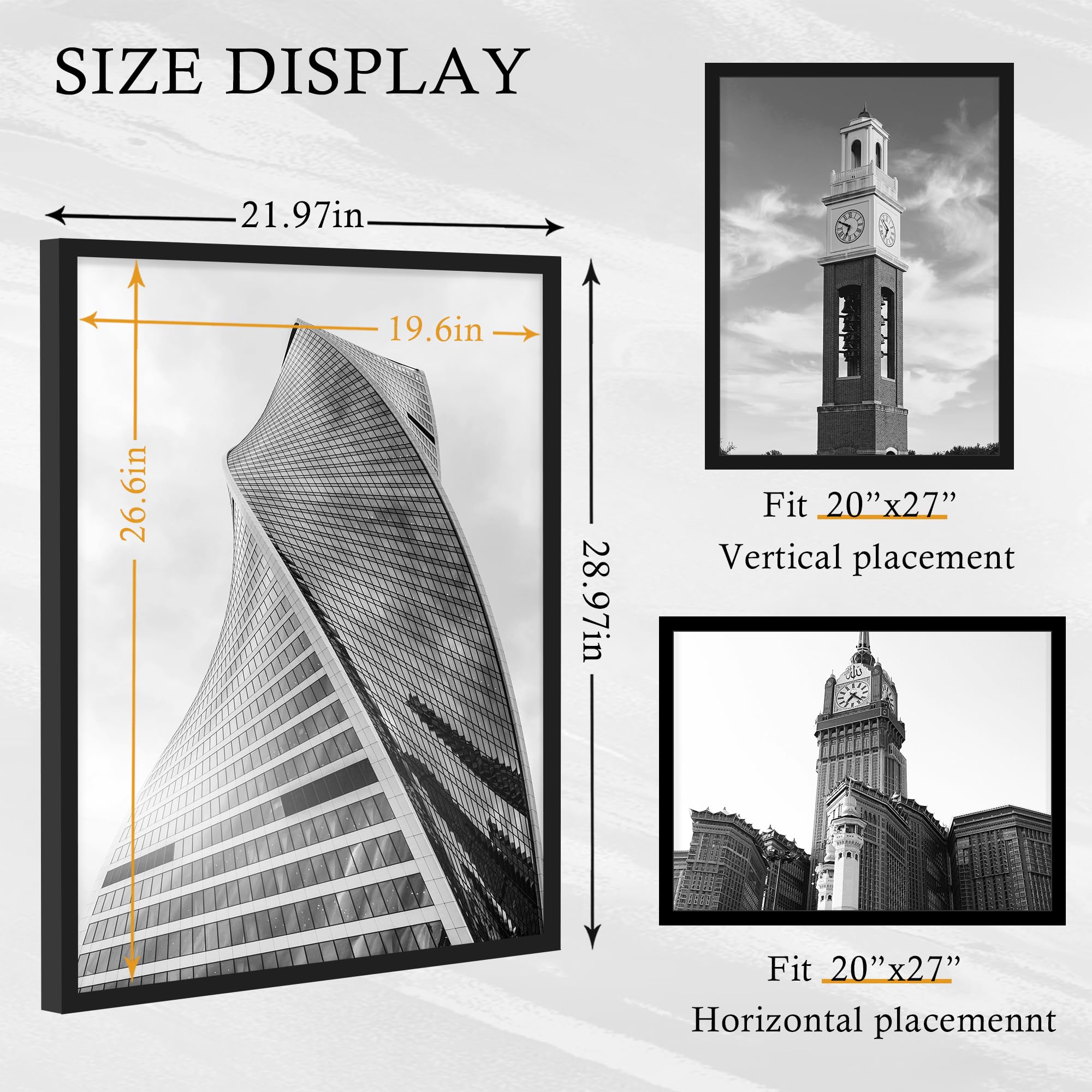 16x24 Black Frame 2 Pack, Engineered Wood for 24 x 16 in Poster | Horizontal or Vertical Wall Mounting, 24x16 Poster Frames for Gallery, Office, and Home Decor
