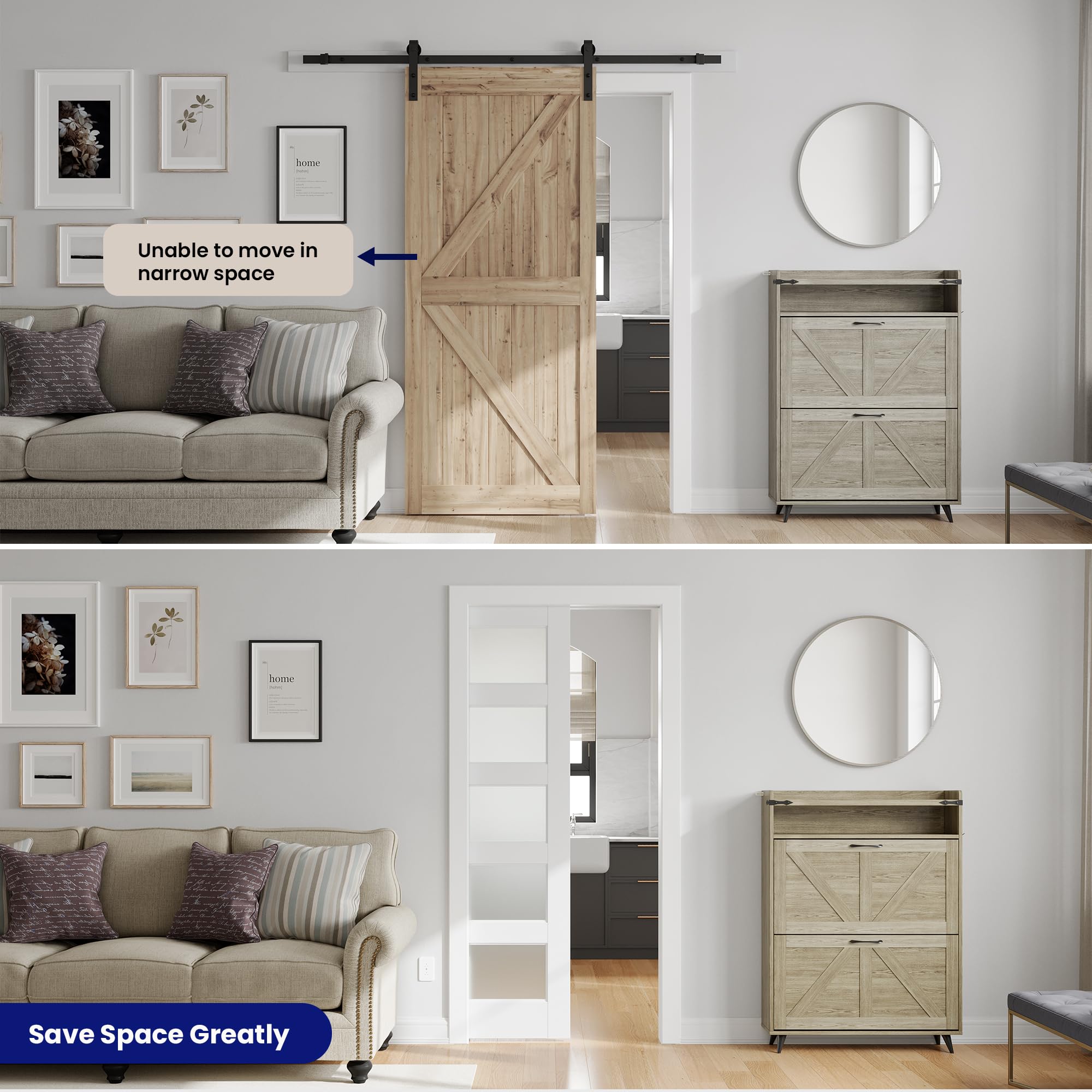 Sliding Pocket Door 24" x 80", 5-Panel Frosted Glass Panel with Soft Close Pocket Door Frame Kit, Interior & Closet Pre-Assembled Door Slab, White Primed