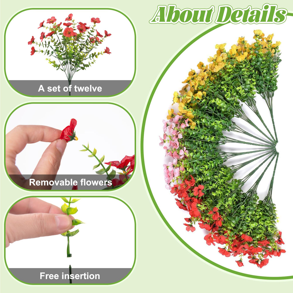 Ammyoo Artificial Faux Hanging Plants Flowers Basket for Spring Outdoor Decoration, Fake Silk Daisy UV Resistant Look Real with Eucalyptus Leaves Summer Outside Decor for Home Patio Garden