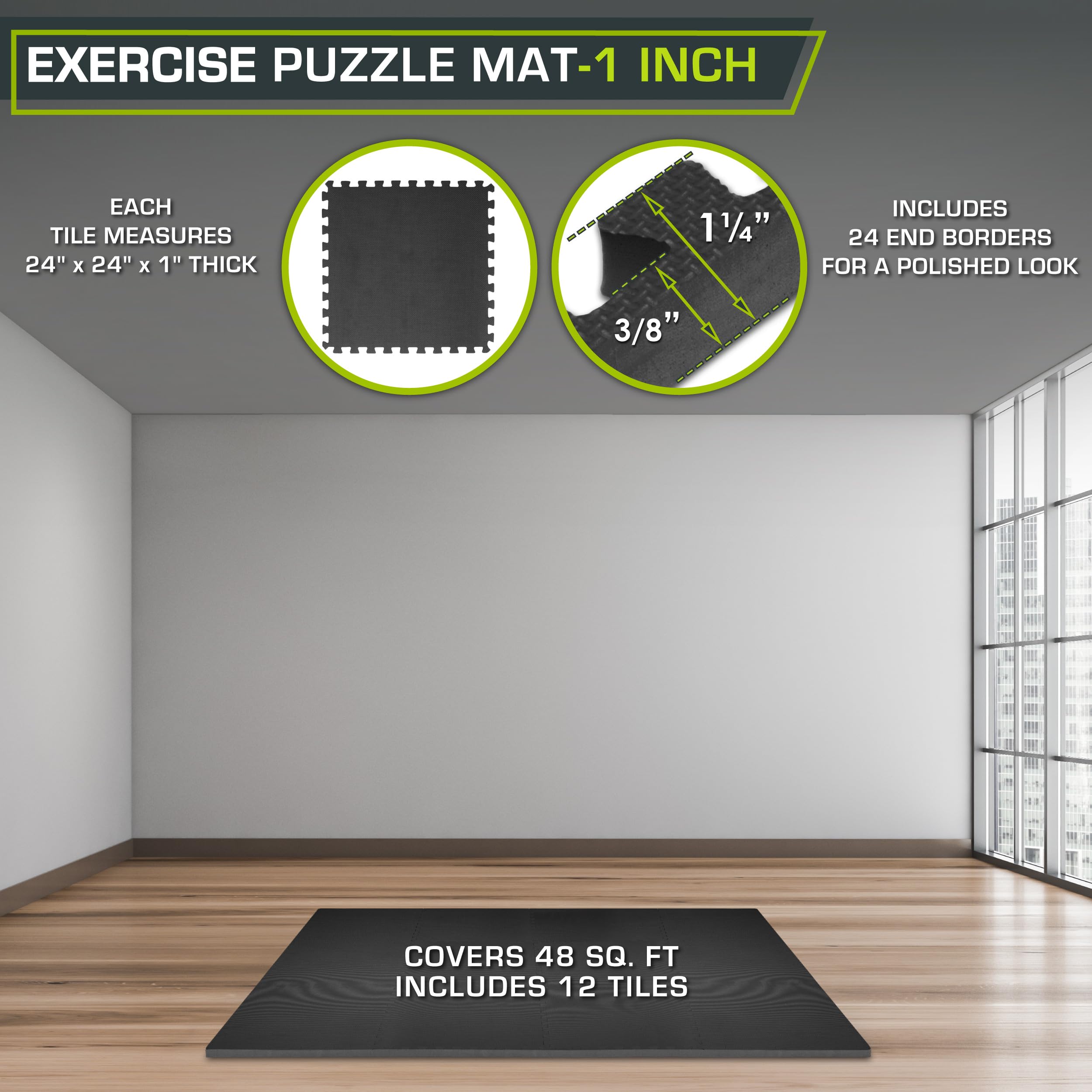 ProsourceFit Weaved Pattern Extra Thick Exercise Puzzle Mat 1-inch, EVA Foam Interlocking Tiles for Protective, Cushioned Flooring for Home and Gym Equipment; Black, 72 SQ FT, 18 Tiles