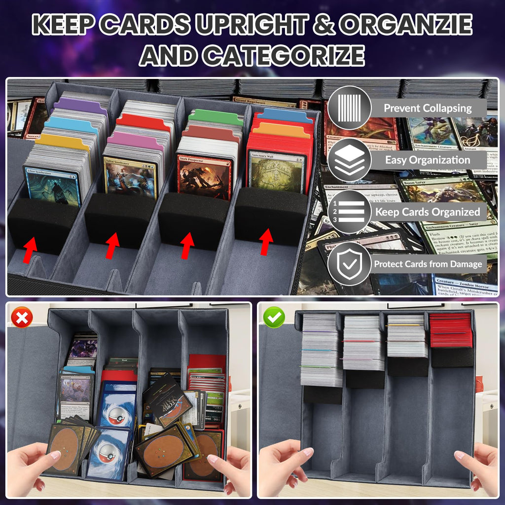 AOBOPLE Trading Card Storage Box,3200+ Card Box Storage with 24 Dividers and 4 Foam Supporters PU Leather Magnetic Cards Deck Case for MTG TCG Magic and Sport Cards,Great Gift for Card Collectors